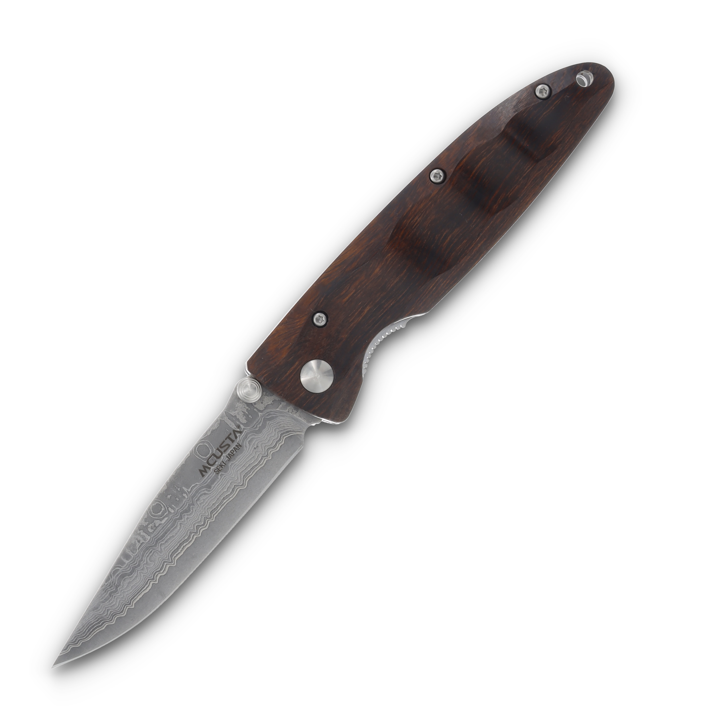 Mcusta MC-1 Classic Wave Folding Knife Ironwood 3.25in Damascus Clip Point MC-18D View 1