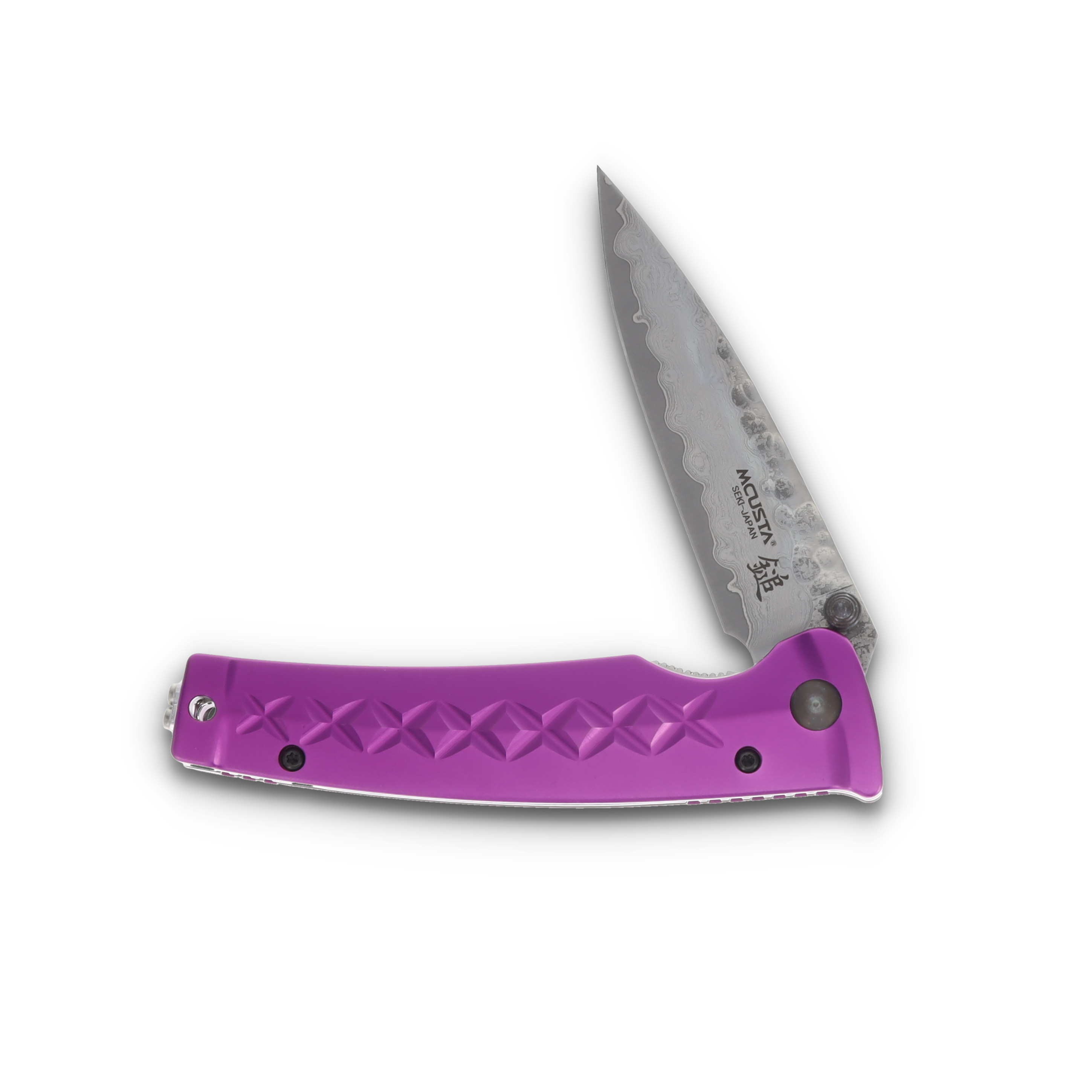 Mcusta MC-16 Fusion Tsuchi Damascus Folding Knife Purple Aluminum MC-162D View 2