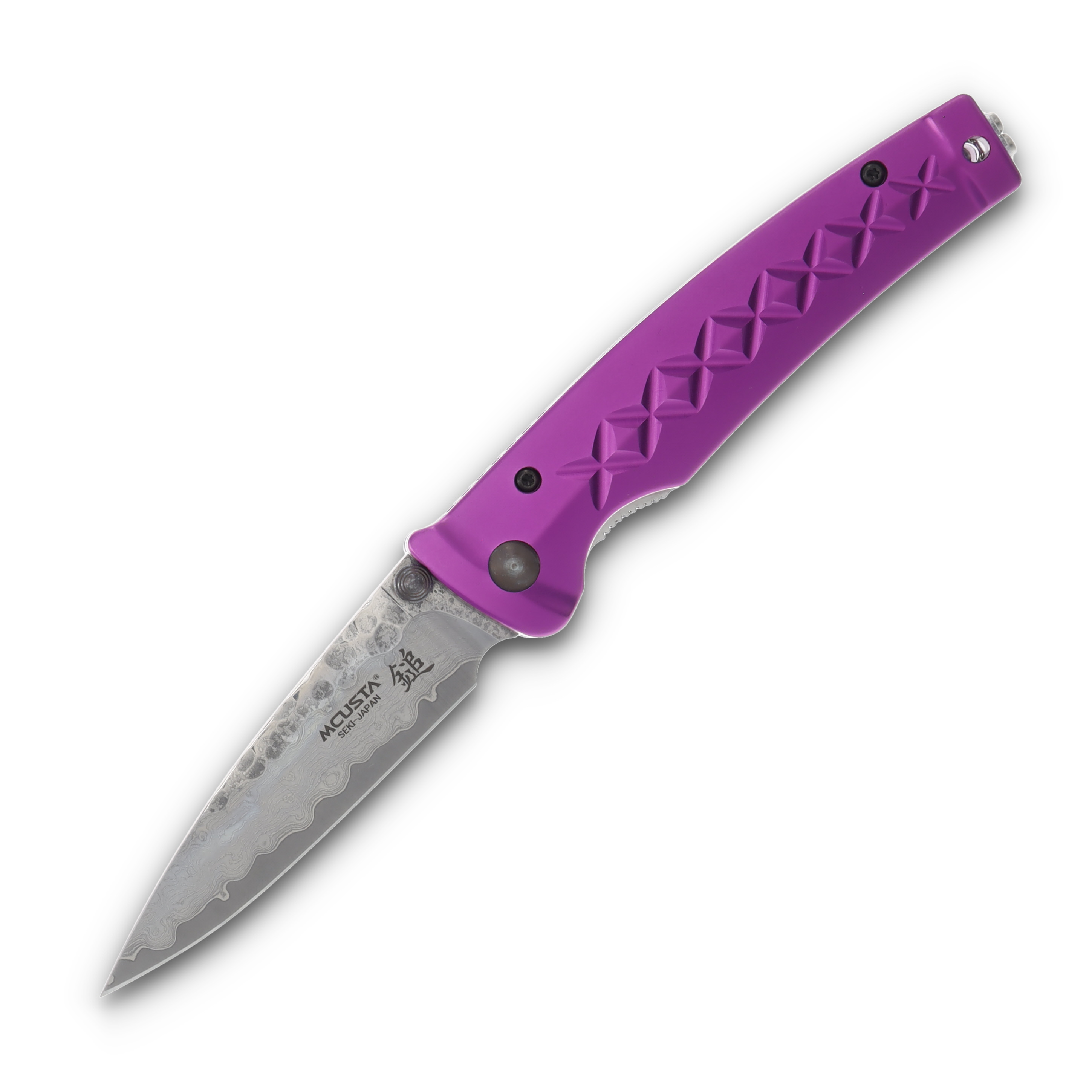Mcusta MC-16 Fusion Tsuchi Damascus Folding Knife Purple Aluminum MC-162D View 1