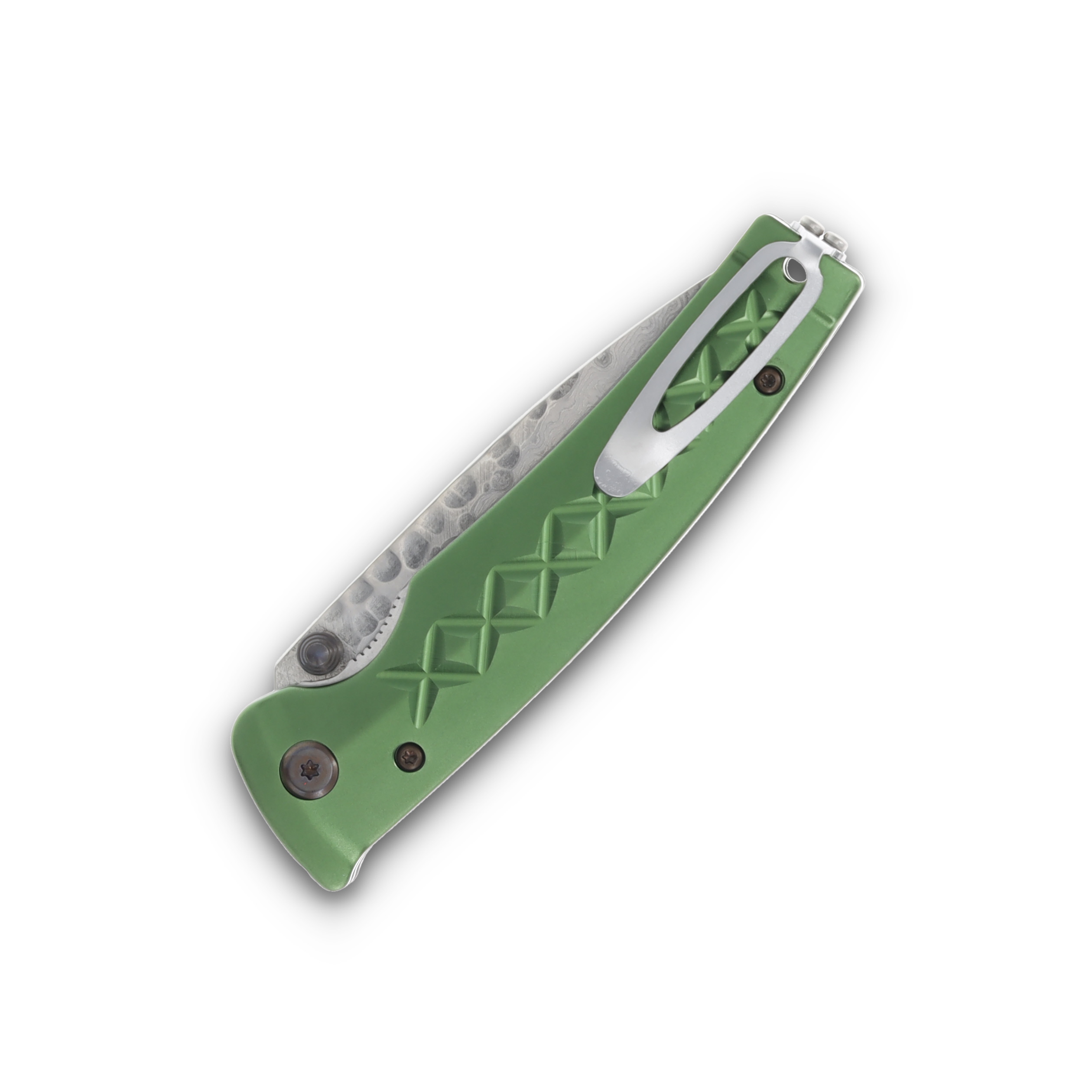 Mcusta MC-16 Fusion Tsuchi Damascus Folding Knife Green Aluminum MC-163D View 4