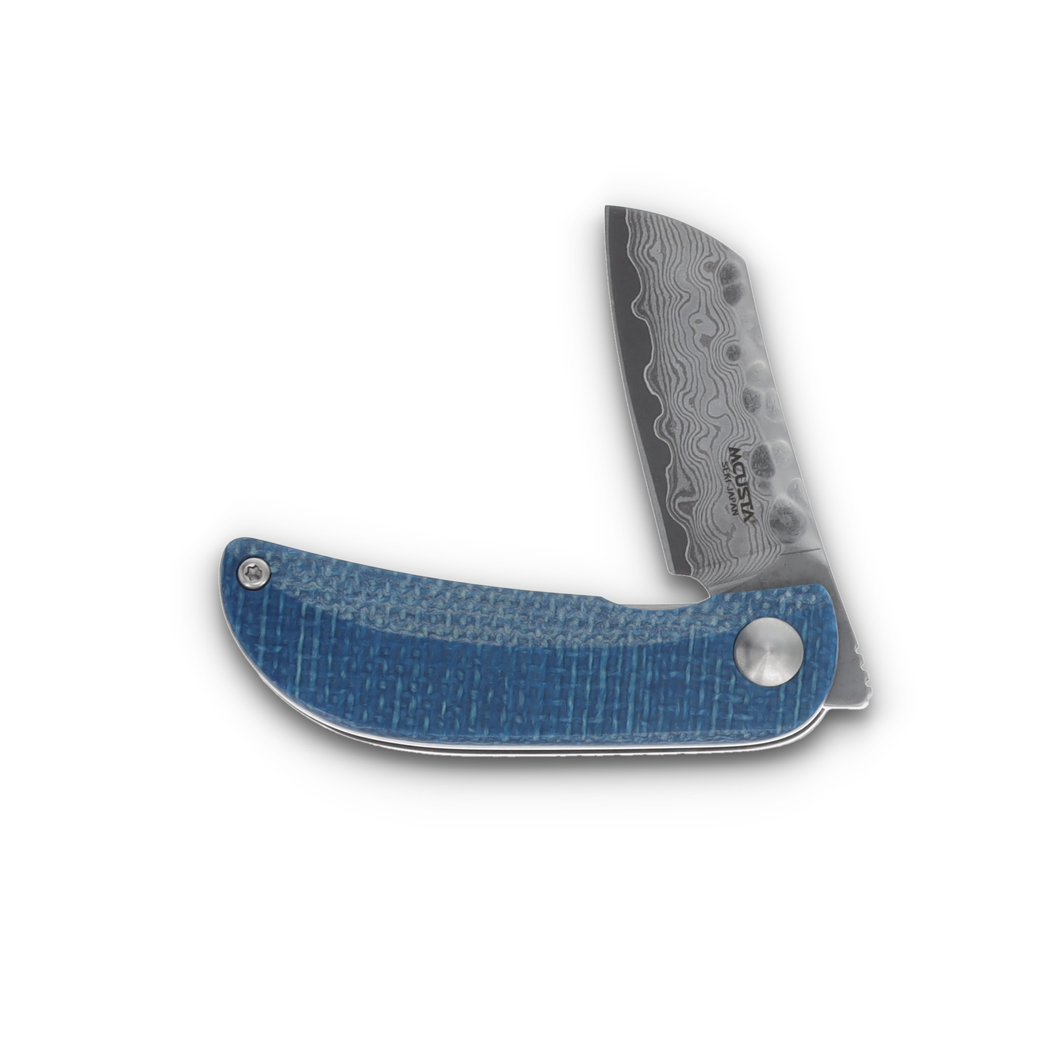 Mcusta MC-21 Petit Damascus Folding Knife Blue/Black Micarta MC-212D View 3