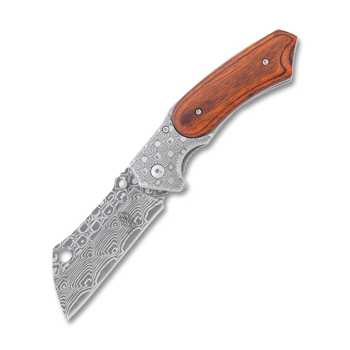 Buckshot Damascus Folding Knife 3.25in Satin Cleaver Blade NTPBK205DS View 1