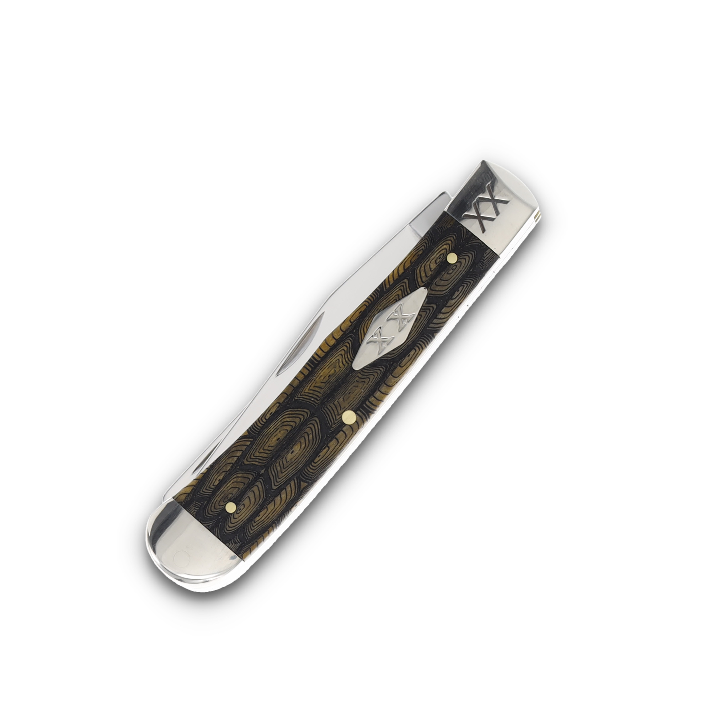 Case XX Smooth Olive Bone Tortoise Shell Trapper Folding Knife with XX Engraved Bolsters CA10240TS View 3