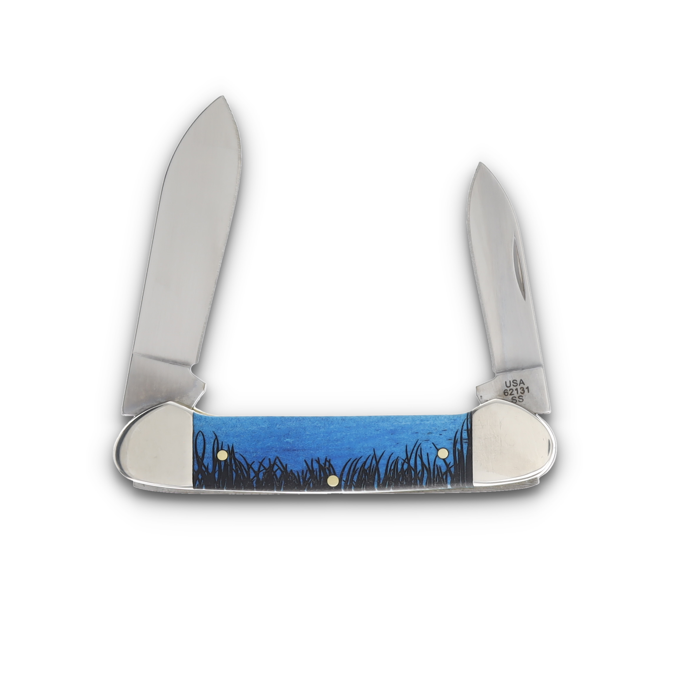 Case XX Blue Smooth Bone Canoe Folding Knife Bass with Diamond Shield and XX Bolsters CA12527BASS View 2