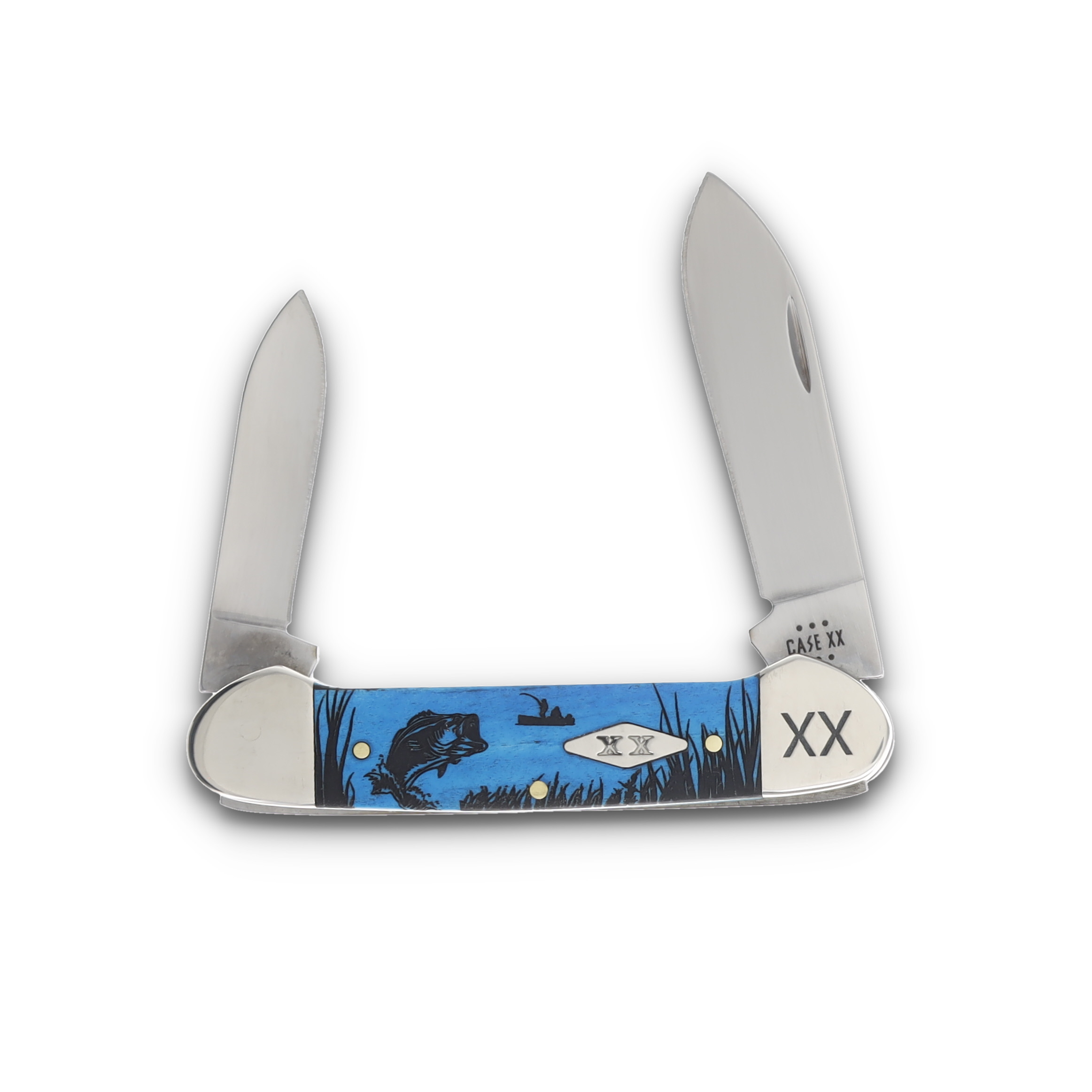 Case XX Blue Smooth Bone Canoe Folding Knife Bass with Diamond Shield and XX Bolsters CA12527BASS View 1