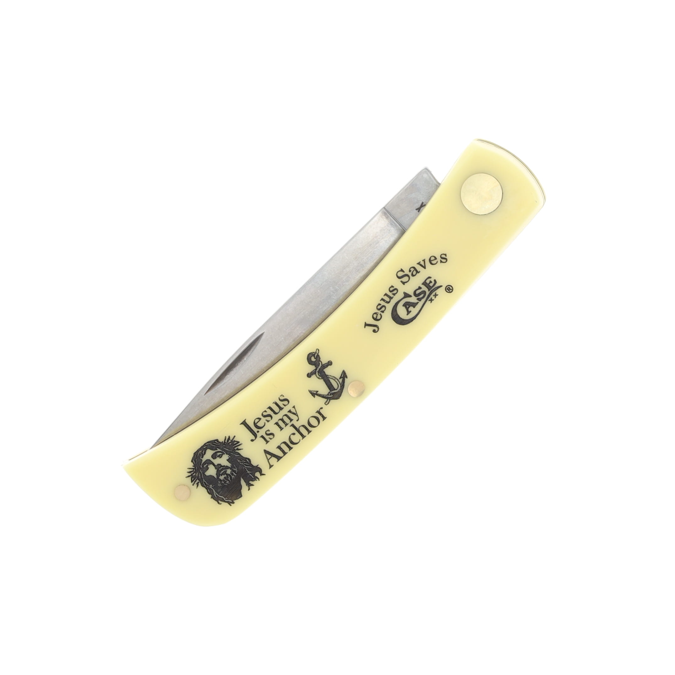 Case XX Sod Buster Jr Folding Knife Jesus is My Anchor Smooth Yellow Bone CA80032JA View 5