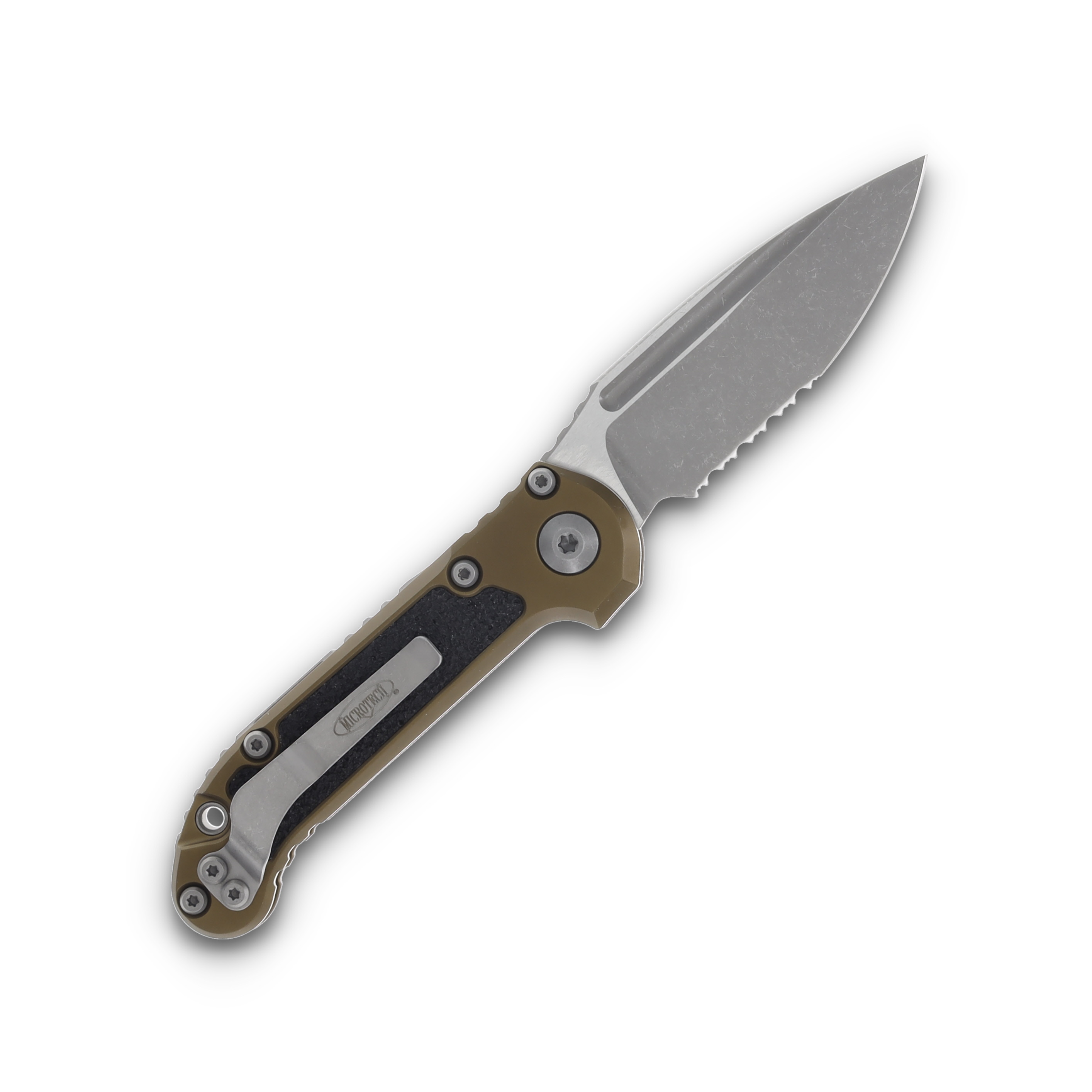 Microtech Knives LUDT Gen III AUTO OD Green 3.5in Apoc Drop Point Part Serr AUMT113511APOD View 2