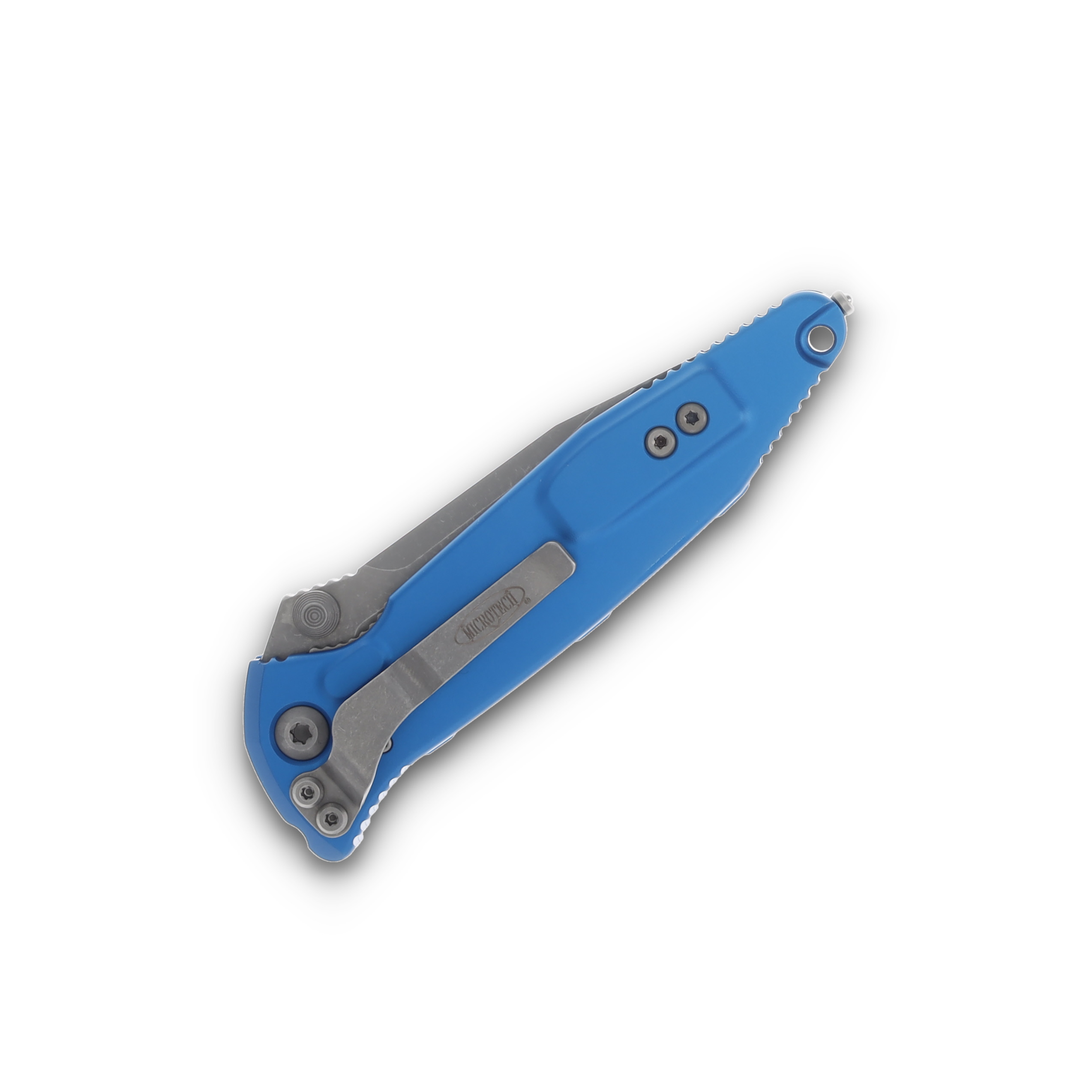 Microtech Socom Elite Folding Knife Blue 4.0in Part Serr Apocalyptic Clip Point MT16011APBL View 5