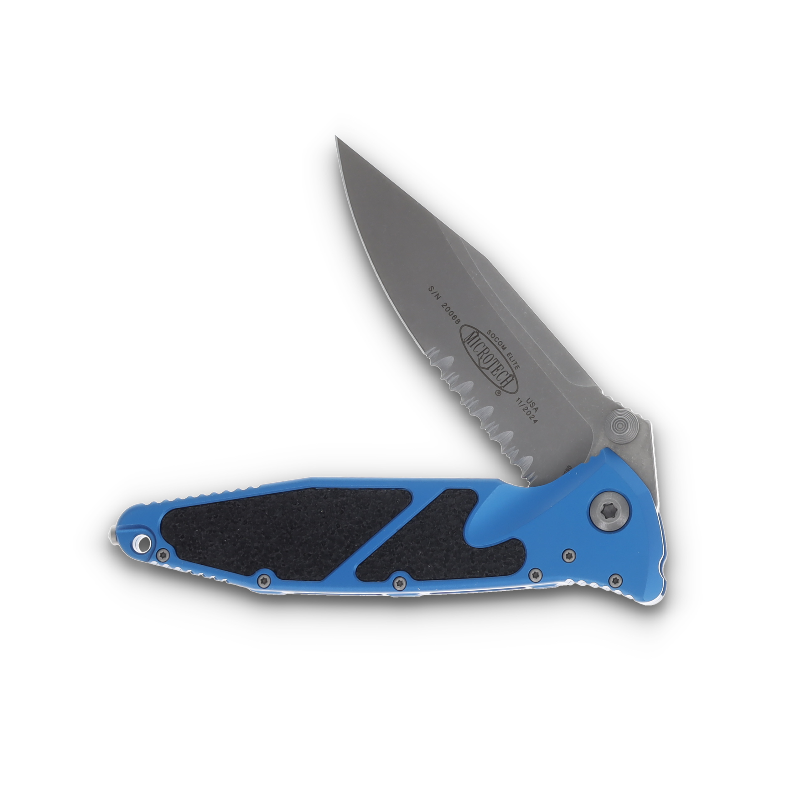 Microtech Socom Elite Folding Knife Blue 4.0in Part Serr Apocalyptic Clip Point MT16011APBL View 3