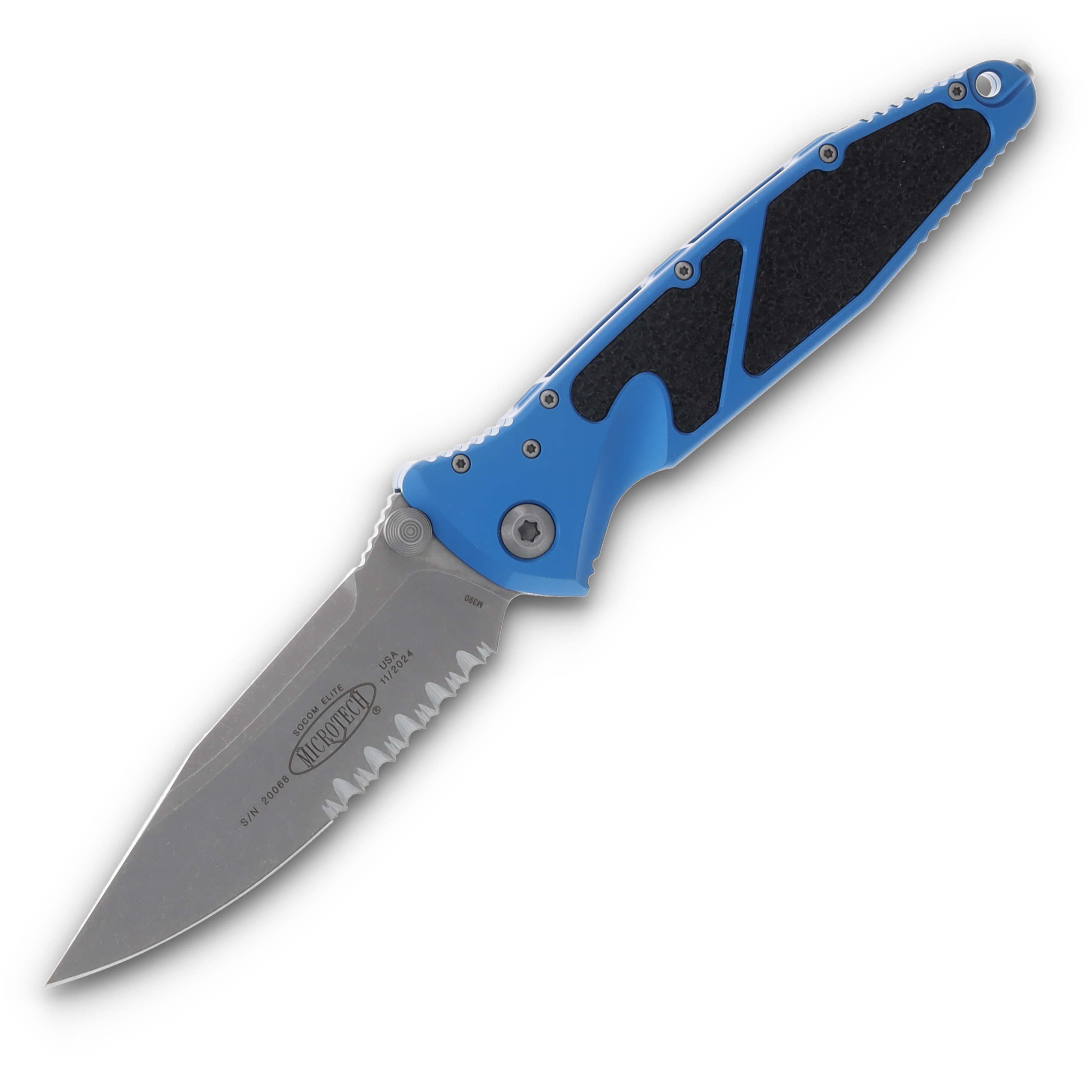 Microtech Socom Elite Folding Knife Blue 4.0in Part Serr Apocalyptic Clip Point MT16011APBL View 1