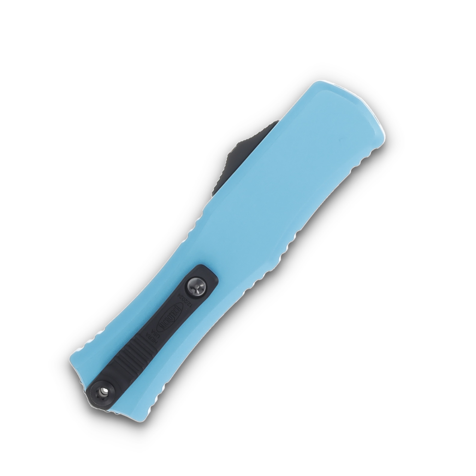 Microtech Hera II Mini OTF Auto Knife Turquoise 3in Part Serr D/E Black Dagger AUMT1702M2TQ View 4