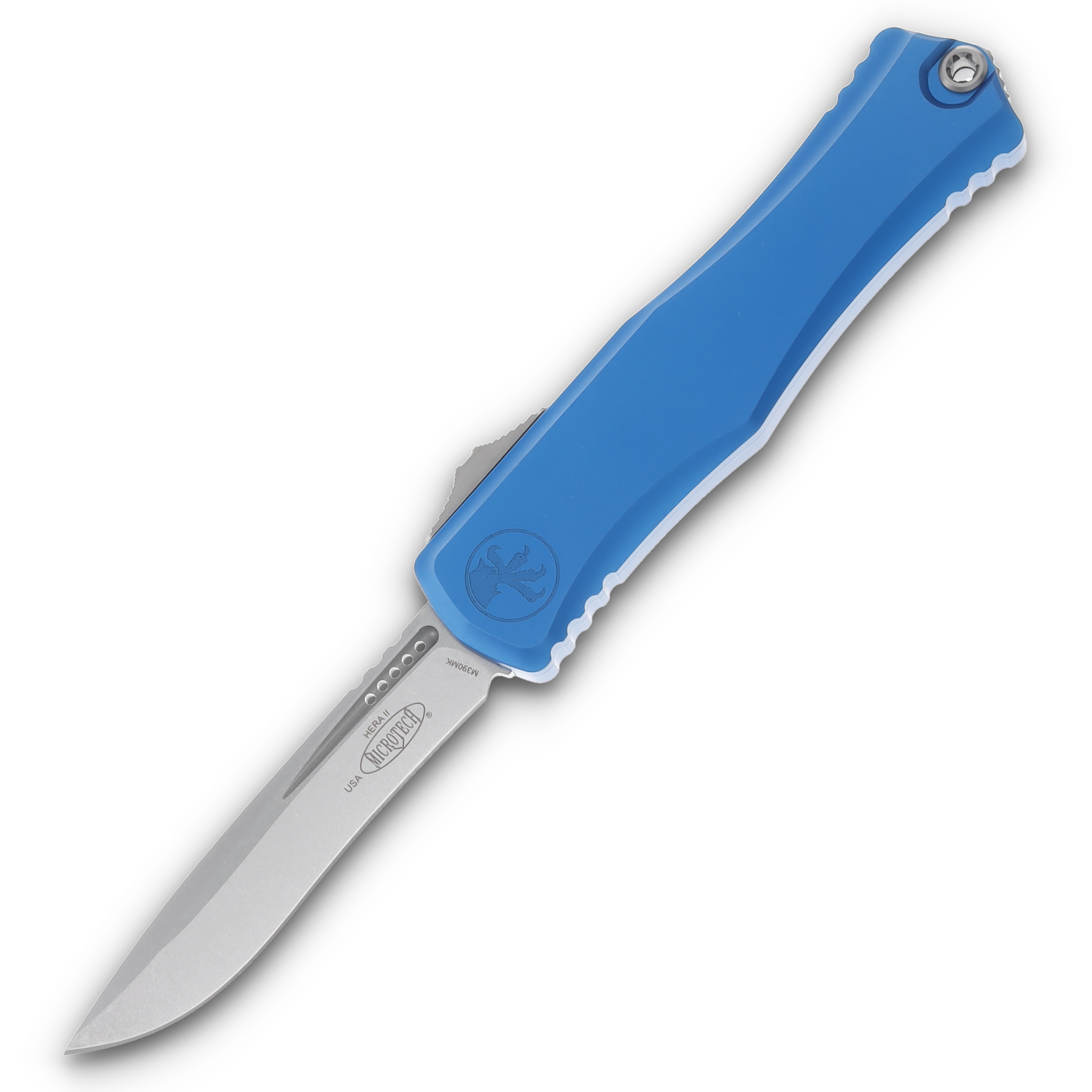 Microtech Hera II OTF Auto Knife Blue 4in Stonewash Recurve Blade AUMT170510BL View 1