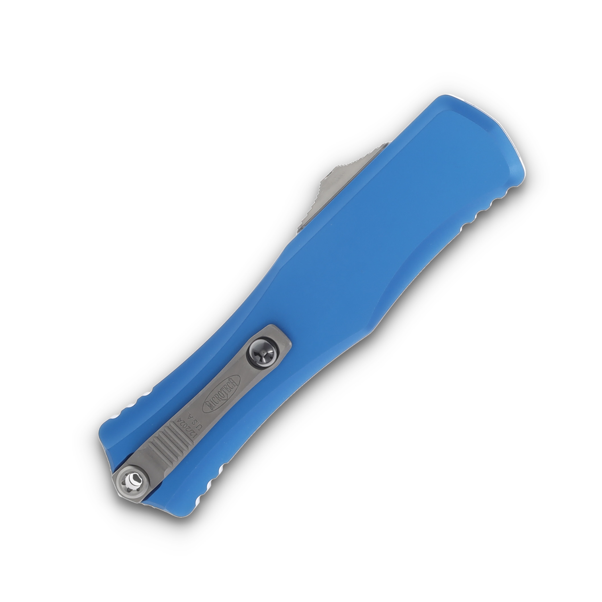 Microtech Hera II OTF Auto Knife Blue 4in Stonewash Recurve Blade AUMT170510BL View 4