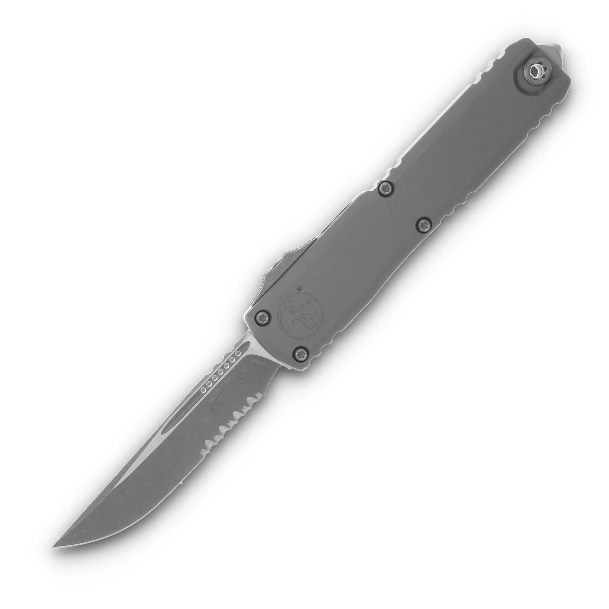 Microtech Ultratech GEN III ZBP OTF Natural 3.55in Part Serr Apoc Drop Point AUMT112111APNC View 1