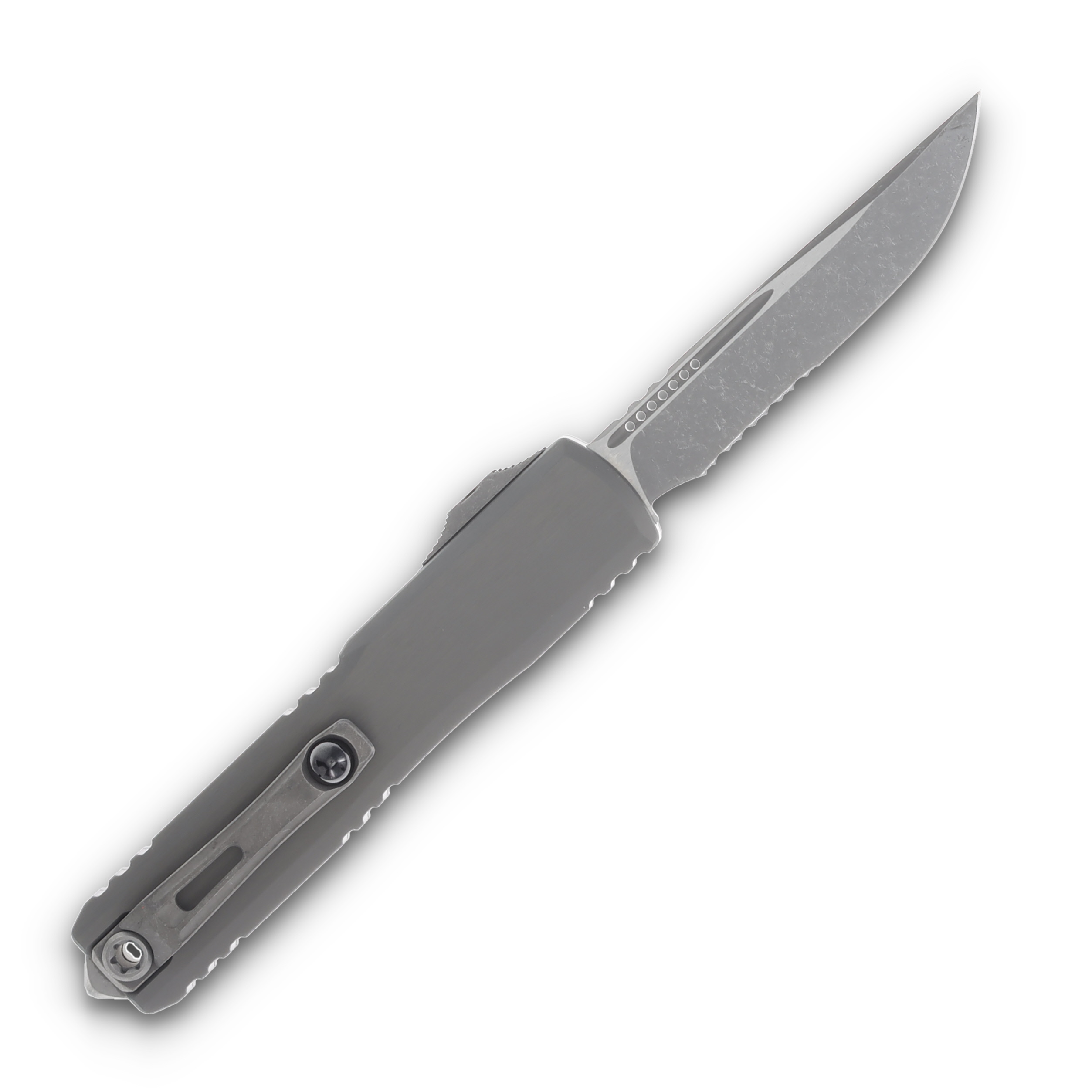Microtech Ultratech GEN III ZBP OTF Natural 3.55in Part Serr Apoc Drop Point AUMT112111APNC View 2