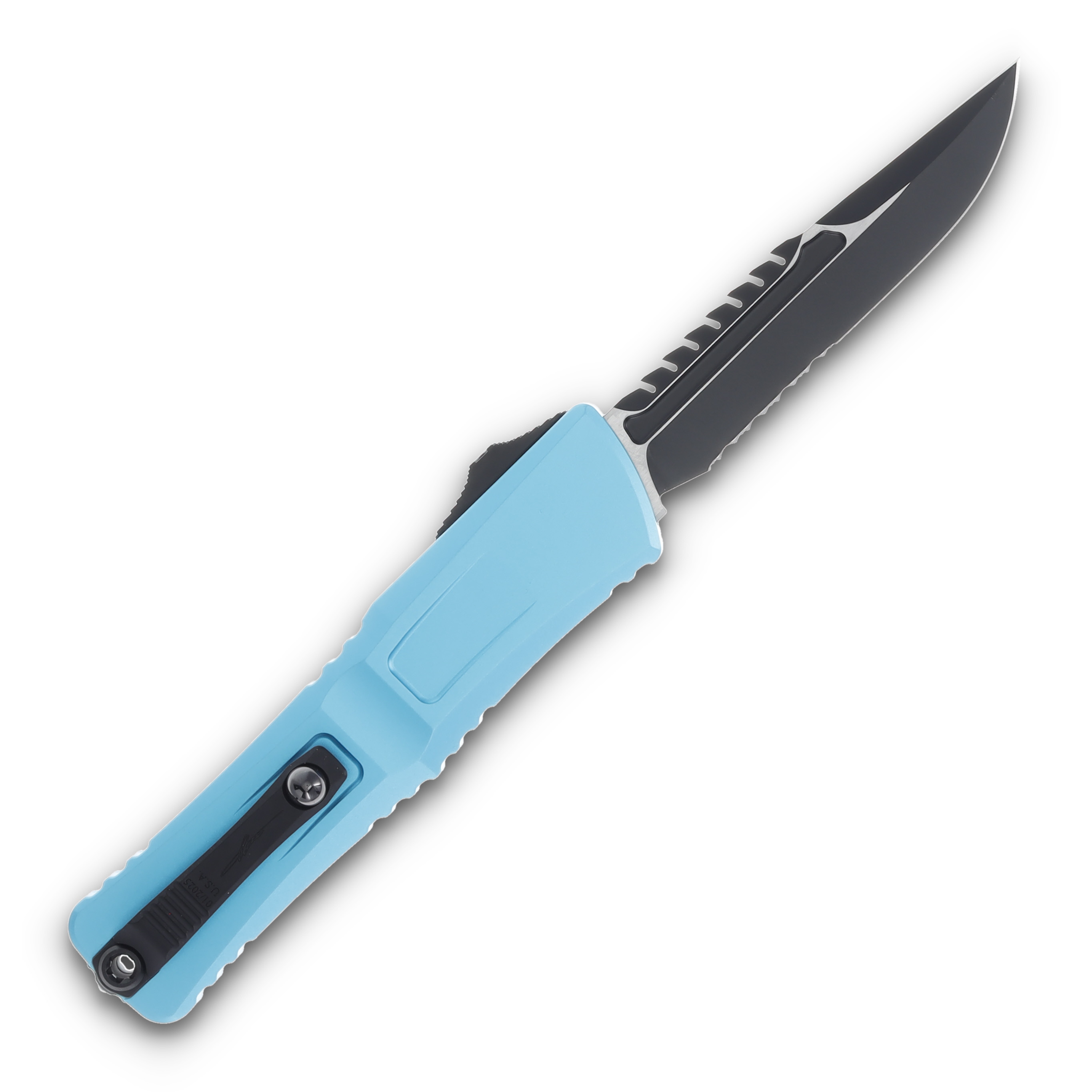Microtech Combat Troodon Gen III Interceptor Black Part Serr Turquoise Signature Series AUMT12172TQS View 2