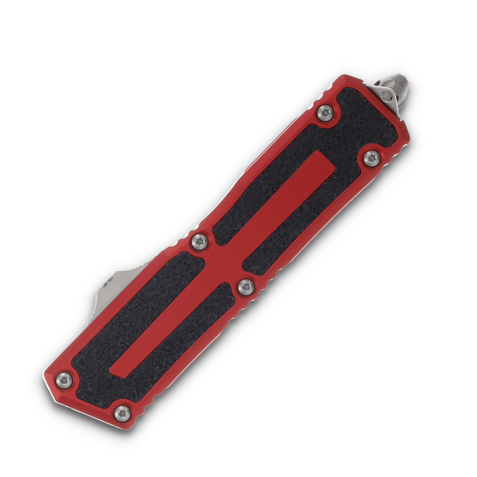 Microtech Scarab II Gen III D/E Auto OTF Knife Red 3.9in full Serr Stonewash Dagger AUMT128012RD View 3