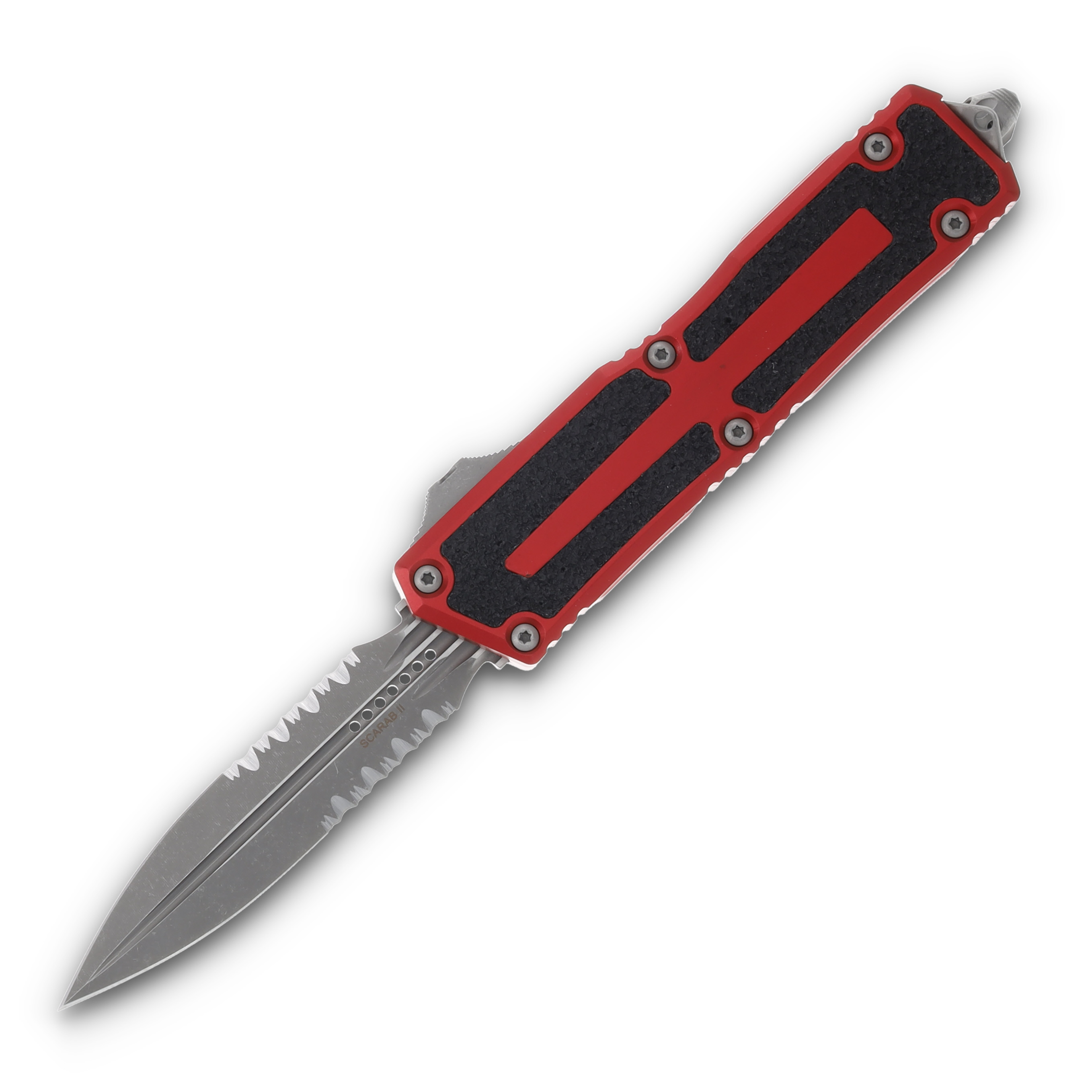 Microtech Scarab II D/E Gen III Auto OTF Knife Red 3.9in Apocalyptic Part Serr Dagger AUMT128011APRD View 1