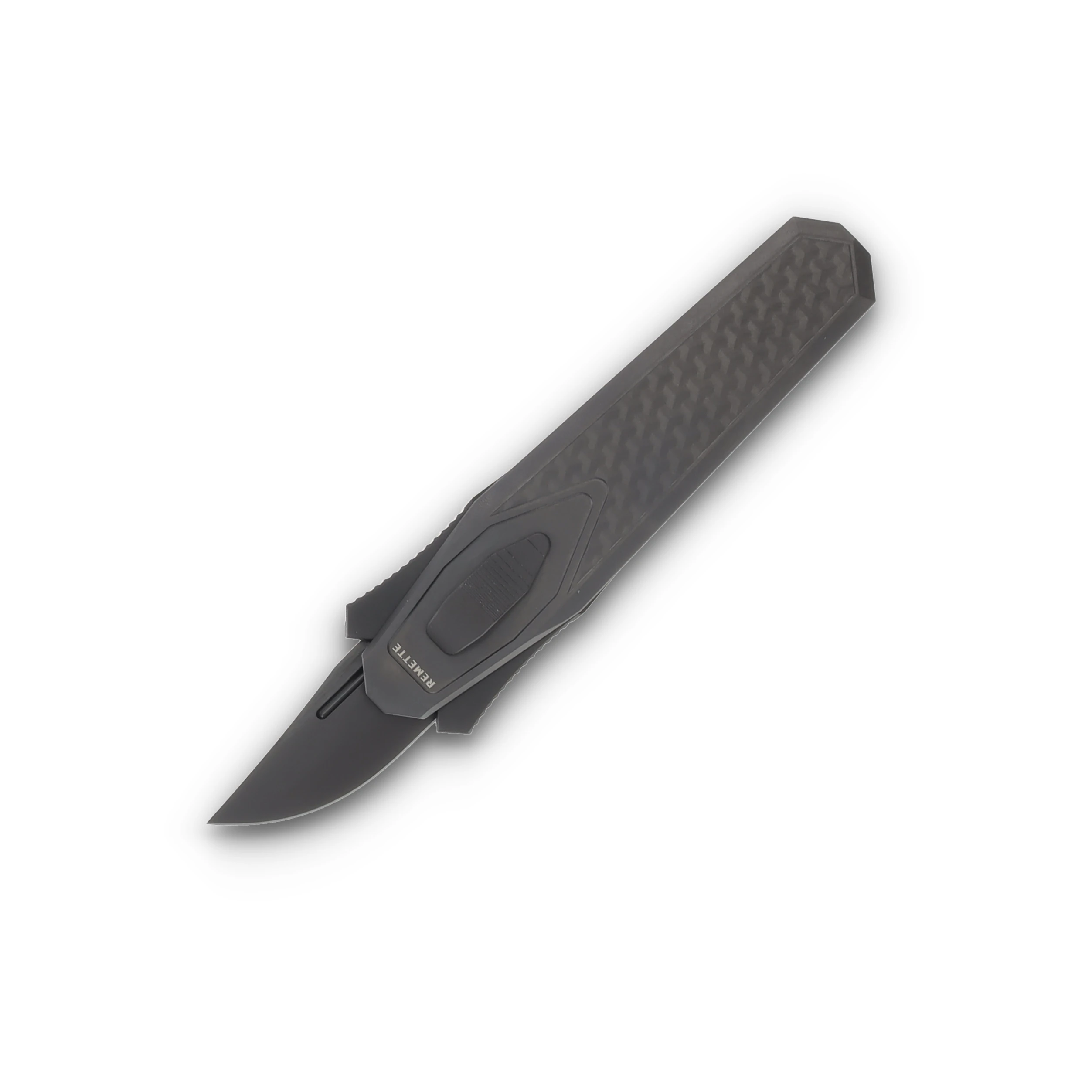 Remette Knives RT Swordfish Black Titanium Handle With Red, Blue & White Carbon Fiber Inlay Black M390 Clip Point Blade (MAP) (1) ZL101B5 View 6