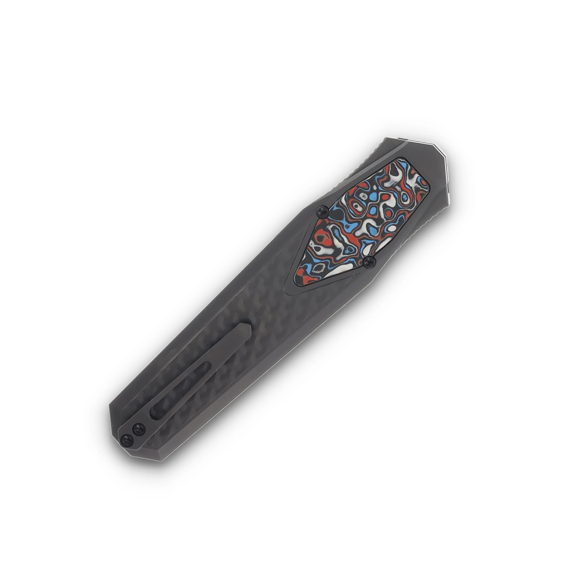 Remette Knives RT Swordfish Black Titanium Handle With Red, Blue & White Carbon Fiber Inlay Black M390 Clip Point Blade (MAP) (1) ZL101B5 View 9