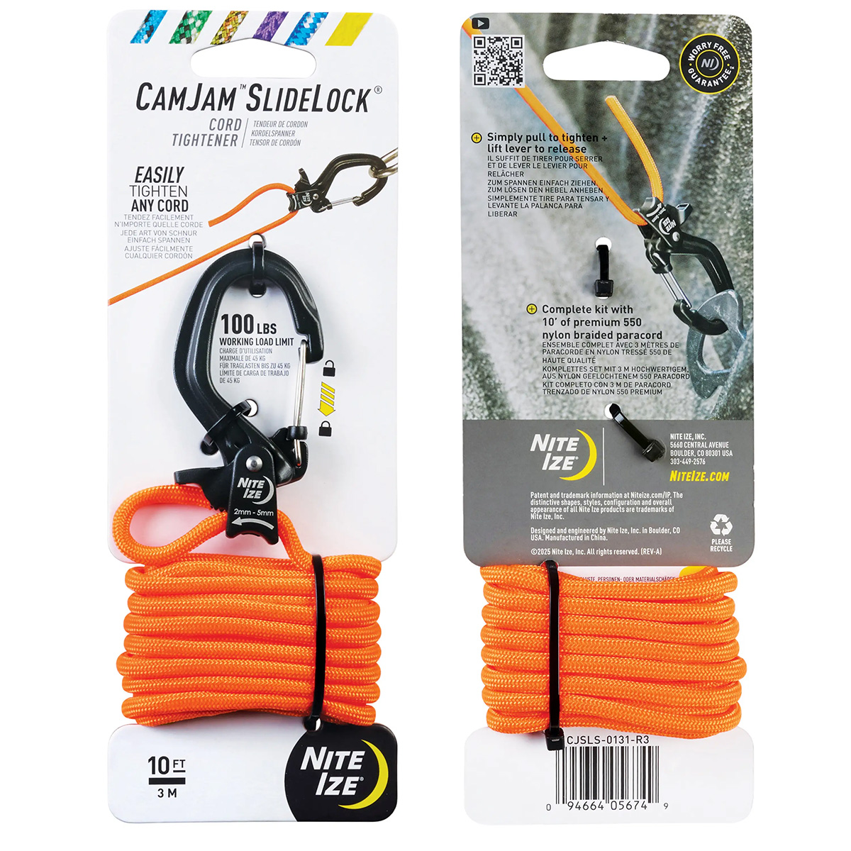 Nite Ize CamJam SlideLock Cord Tightener Small & 10 ft Paracord CJSLS-0131-R3 View 1