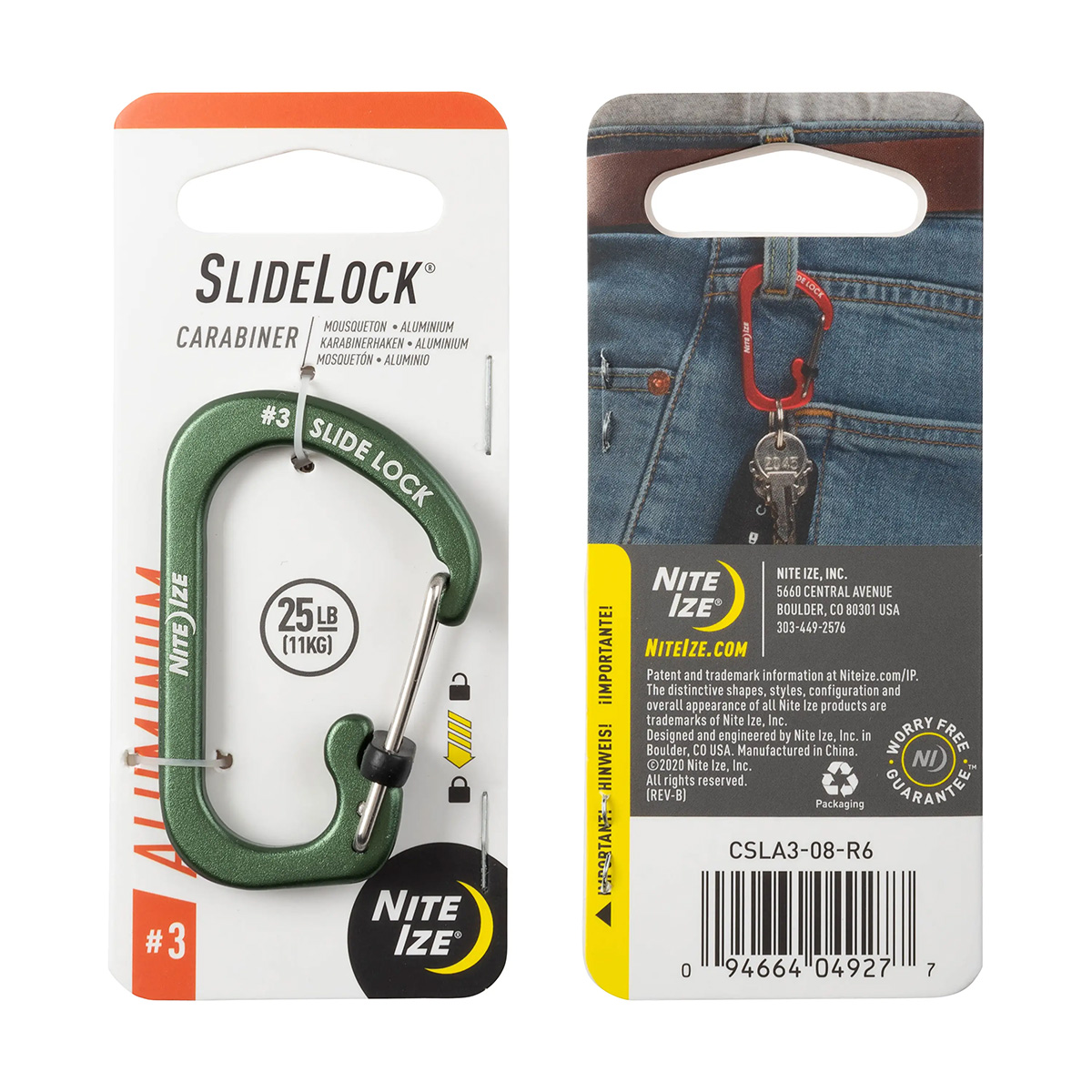 Nite Ize SlideLock Carabiner Aluminum # 3 Olive CSLA3-08-R6 View 1