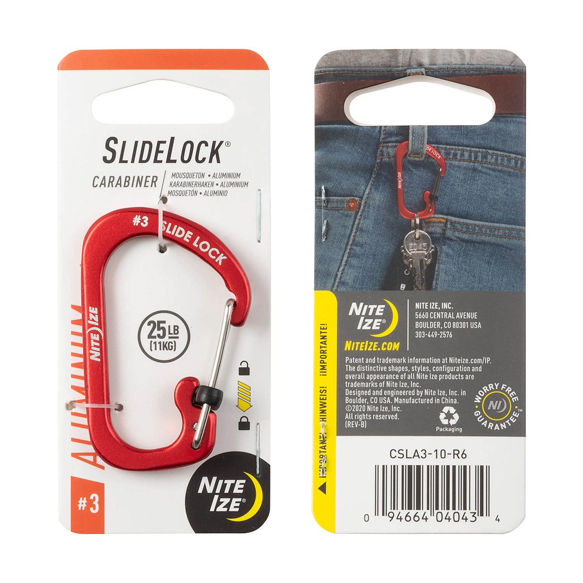 Nite Ize SlideLock Carabiner Aluminum # 3 Red CSLA3-10-R6 View 3