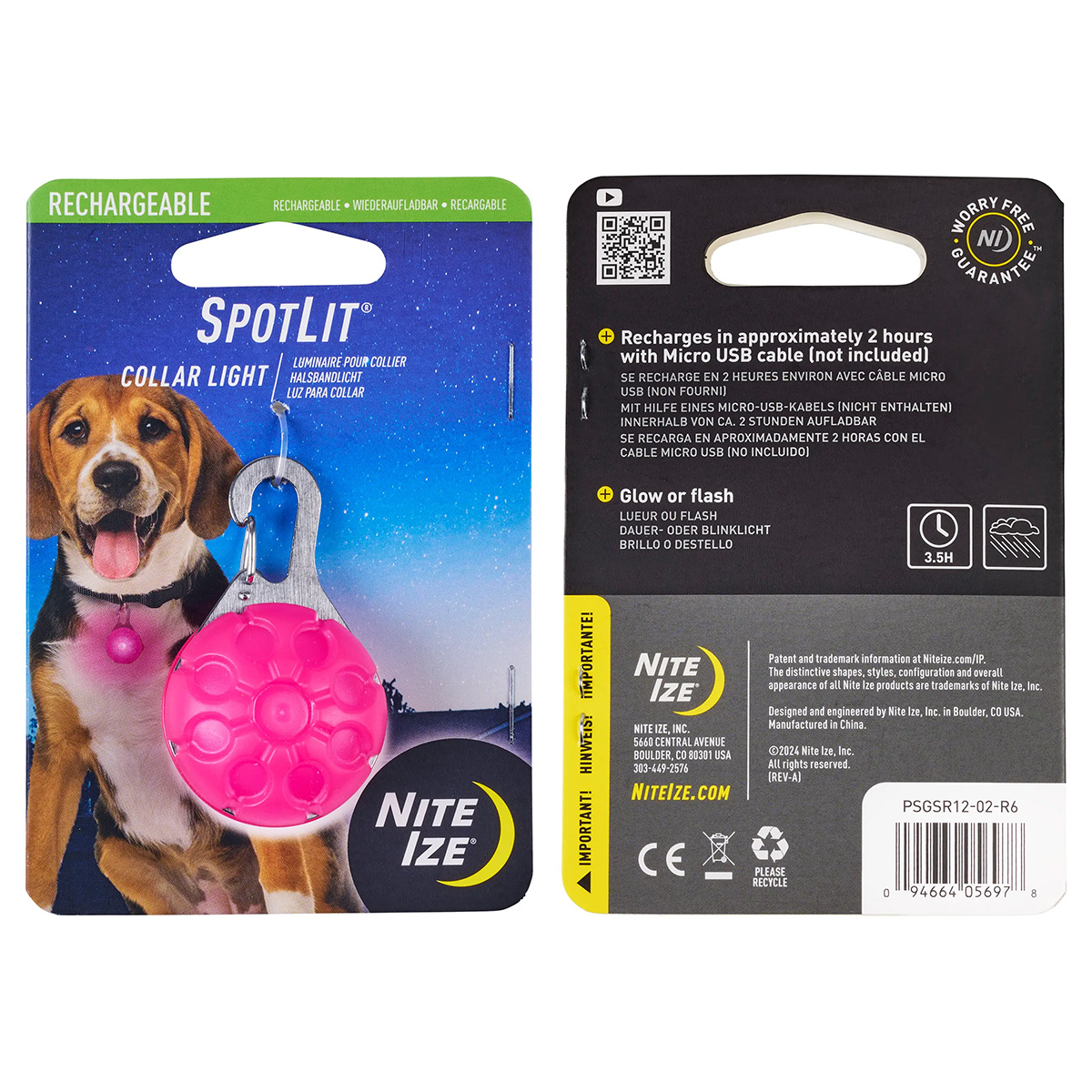 Nite Ize SpotLit Rechargeable Collar Light Pink PSGSR12-02-R6 View 1