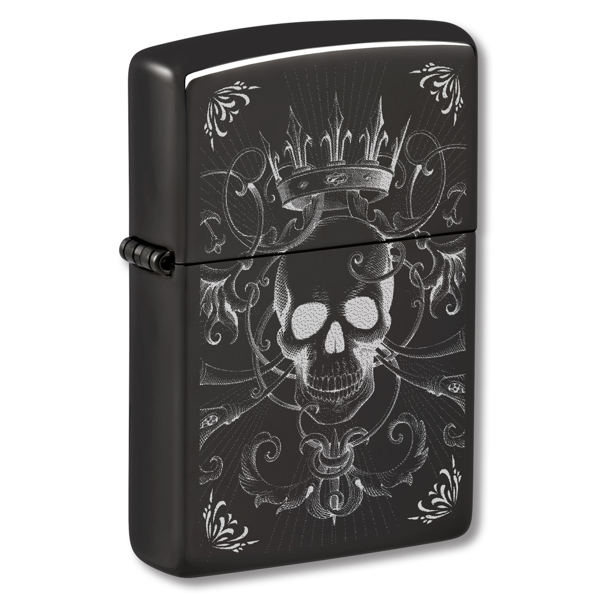 Zippo Lighter Skull with Crown High Polish Black ZP46699 View 1