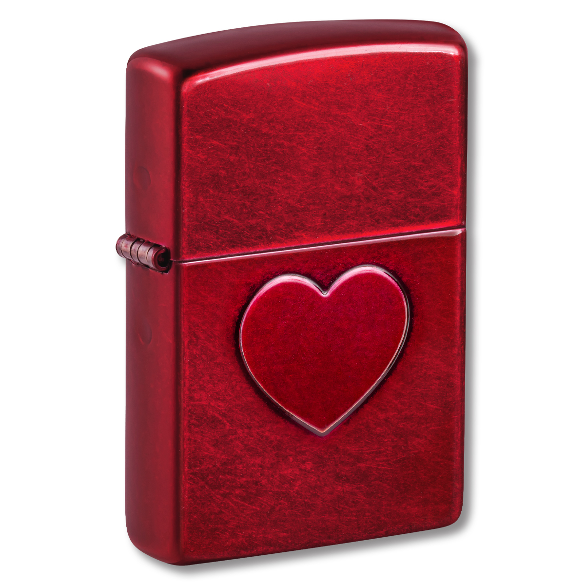 Zippo Lighter Stamped Heart Design Candy Apple Red ZP46588 View 1