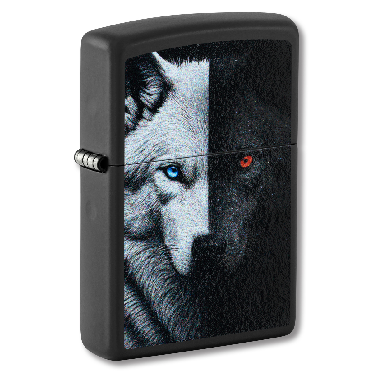 Zippo Lighter Split Face Wolf Design Black Matte ZP46694 View 1