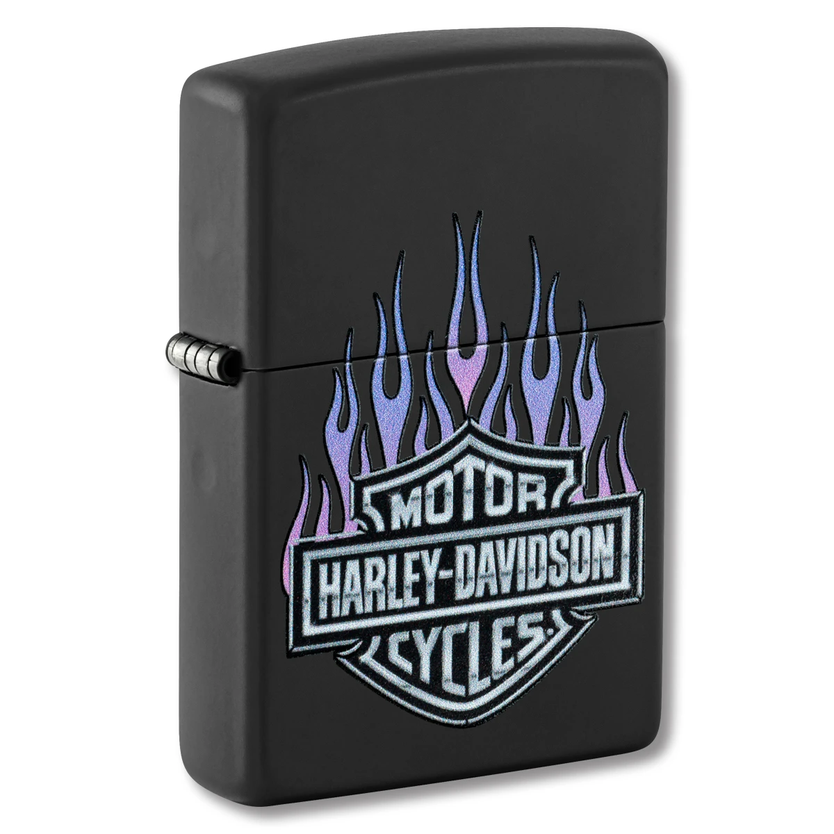 Zippo Lighter Harley Davidson Logo with Flames Black Matte Finish ZP46677 View 1