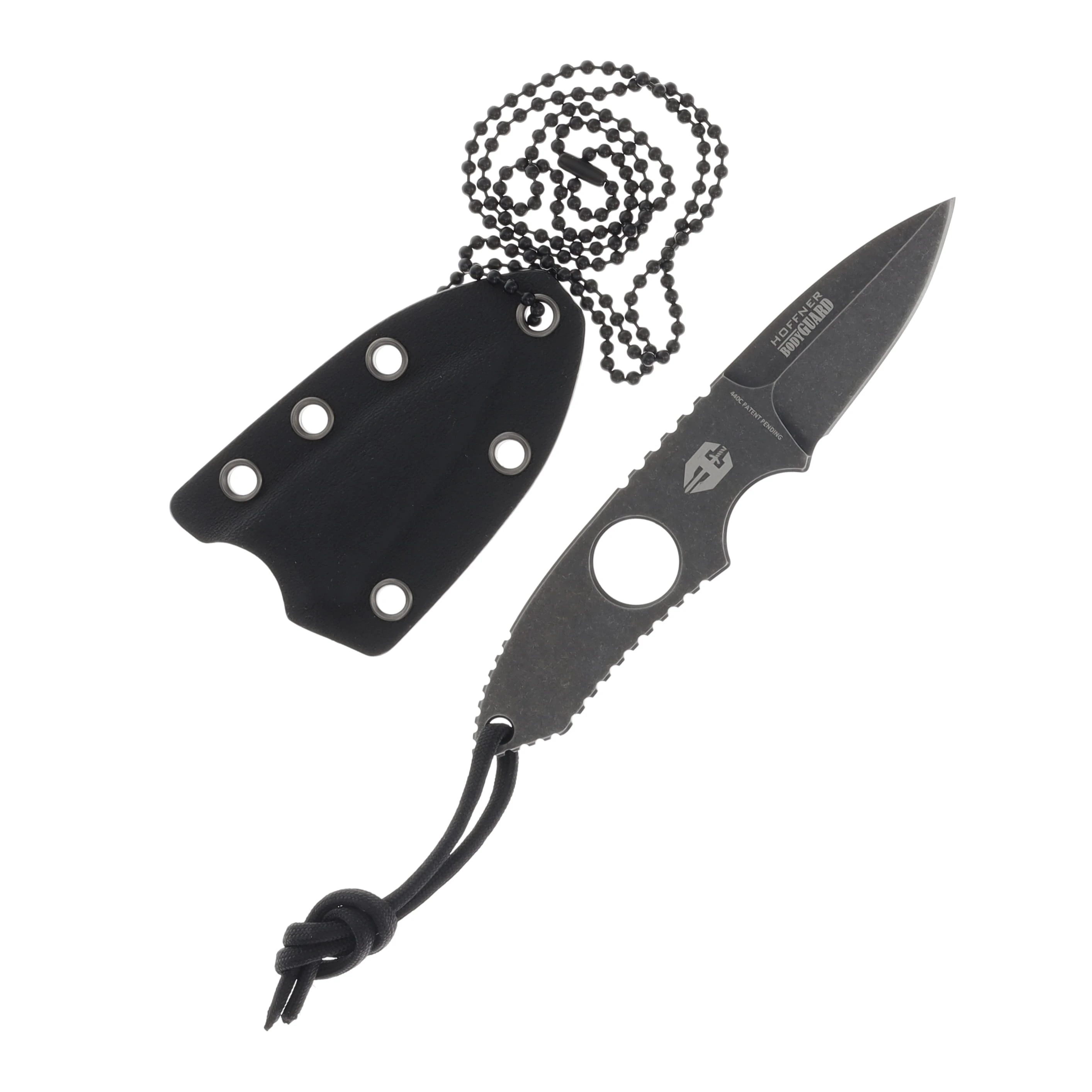 Hoffner Knives Bodyguard Neck Knife 2.5in Plain Black Stonewash Spear Point NKNIFE1 View 2