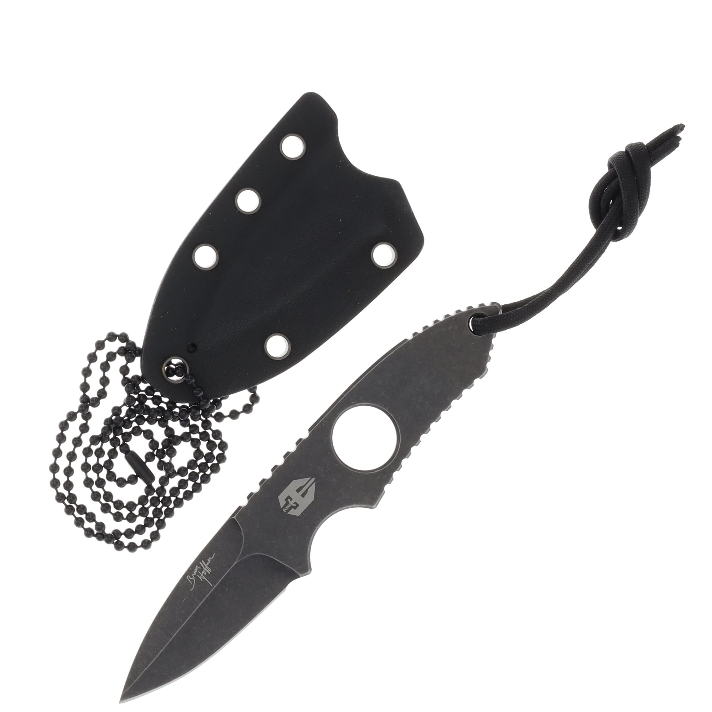 Hoffner Knives Bodyguard Neck Knife 2.5in Plain Black Stonewash Spear Point NKNIFE1 View 1