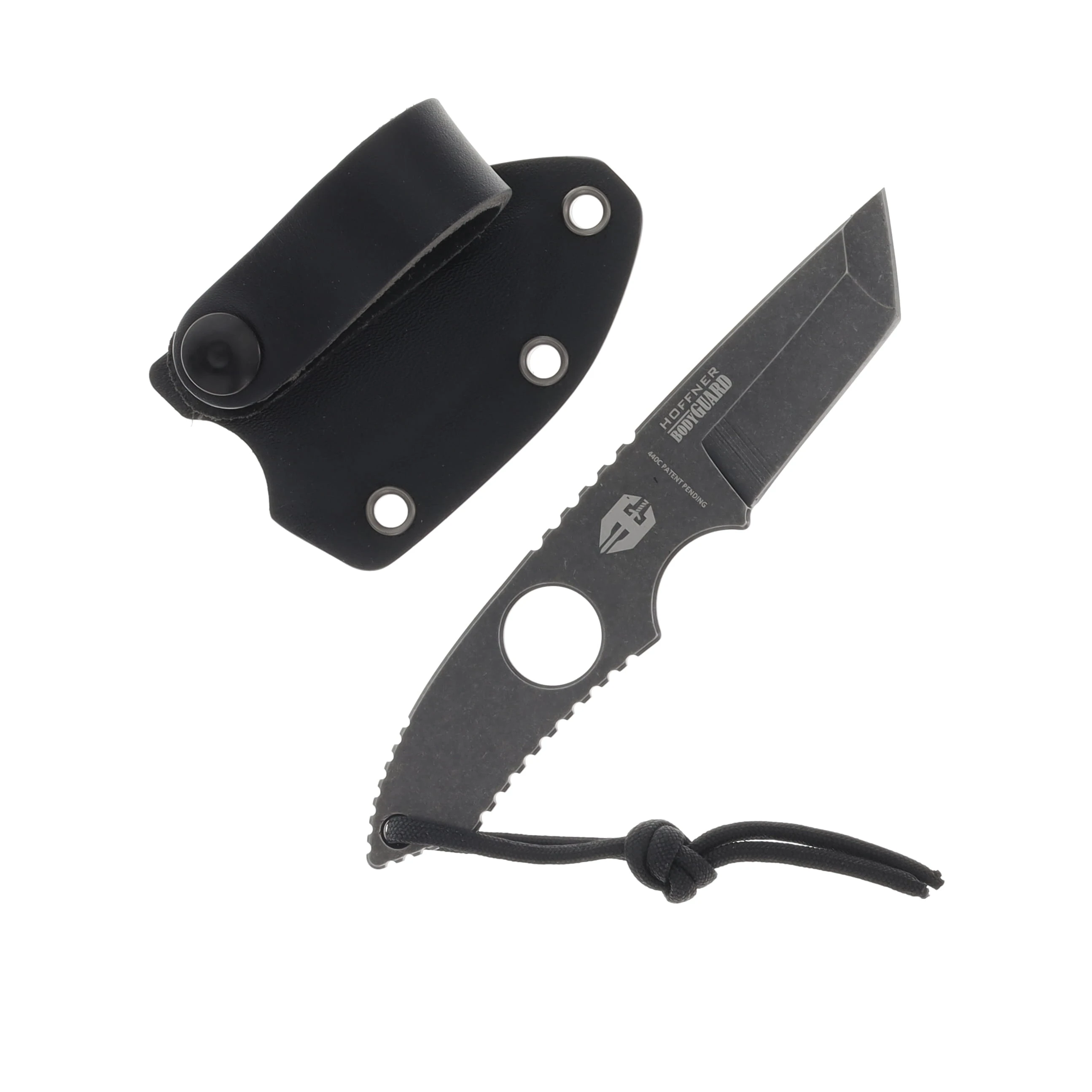Hoffner Knives Bodyguard Fixed Belt Knife 2.5 Inch Plain Black Tanto NECK-ITP-TA View 2