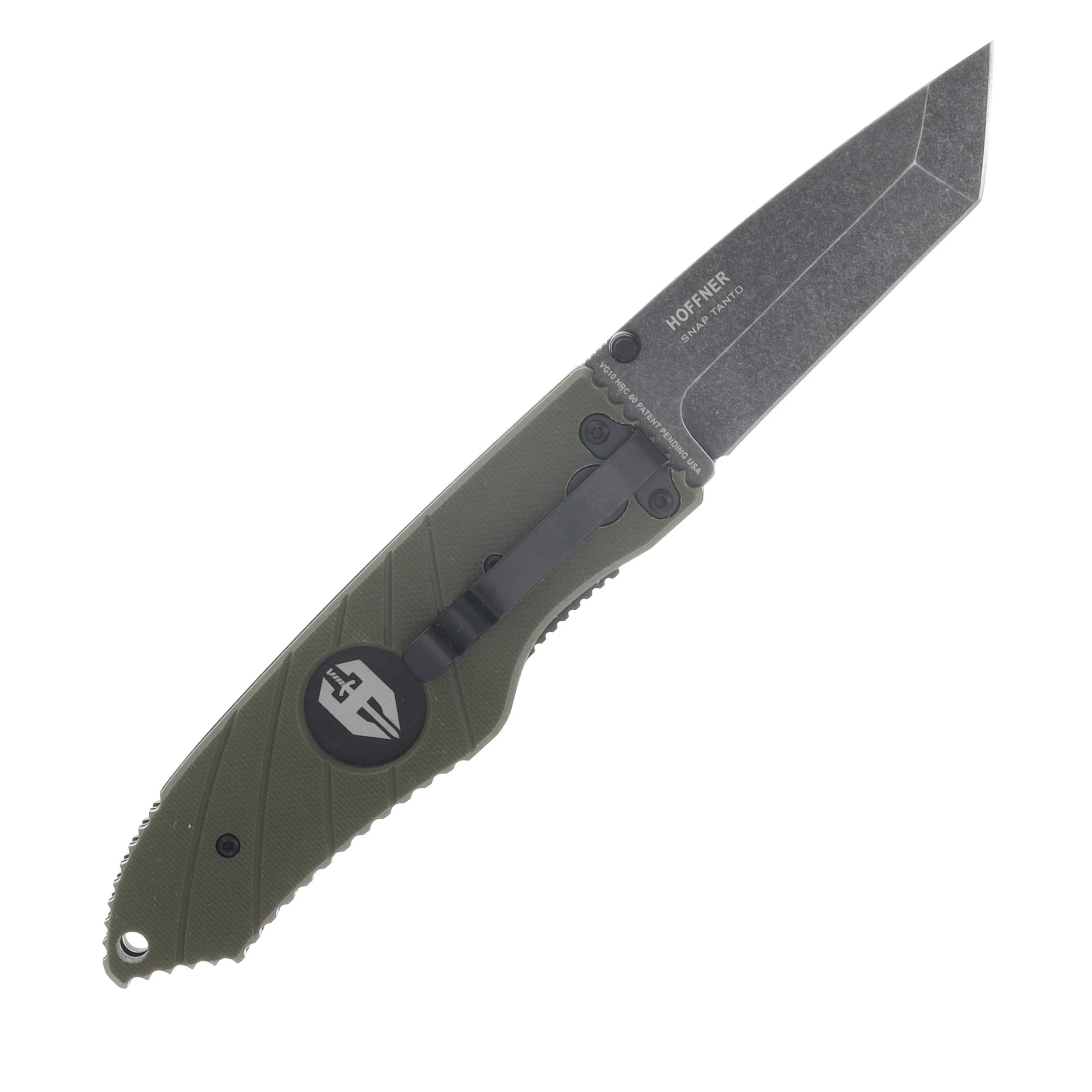 Hoffner Knives SNAP Flatline Olive 3.25in Plain Black Stonewash Tanto FK-S3TBS-FO View 2