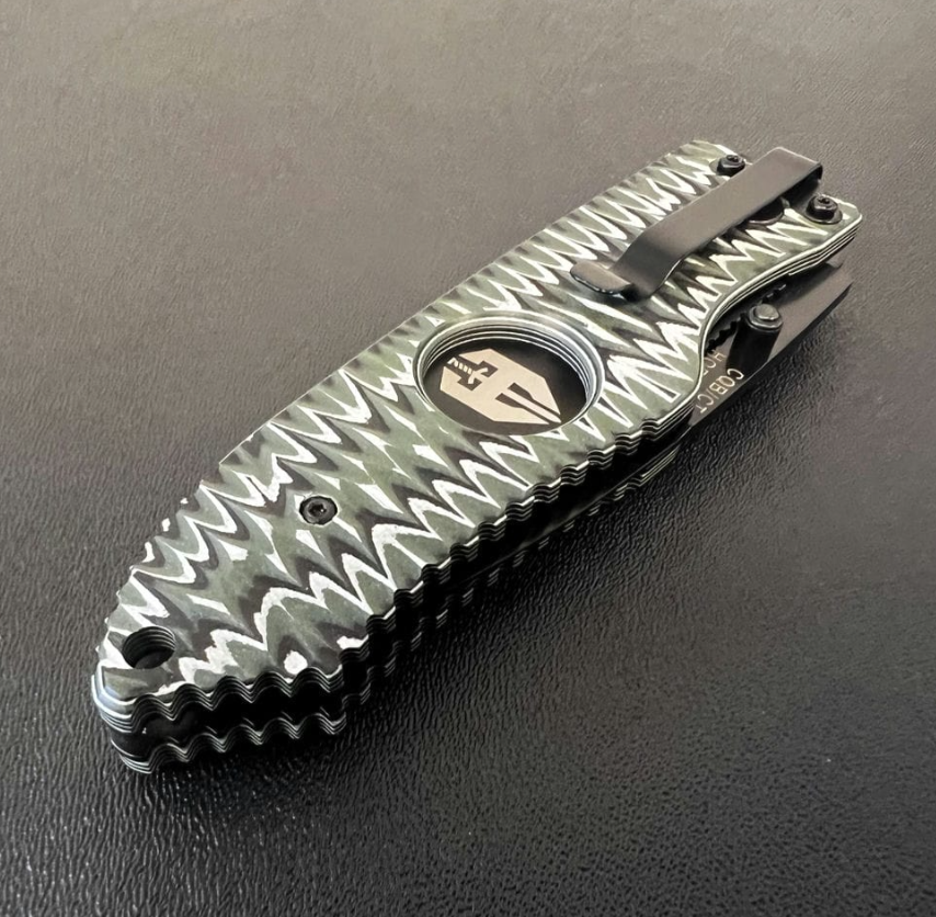 Hoffner Knives SNAP Chiseled Dark Ops 3.5in Part Serr Black Spear Point FK-S3CBK-CDO View 2