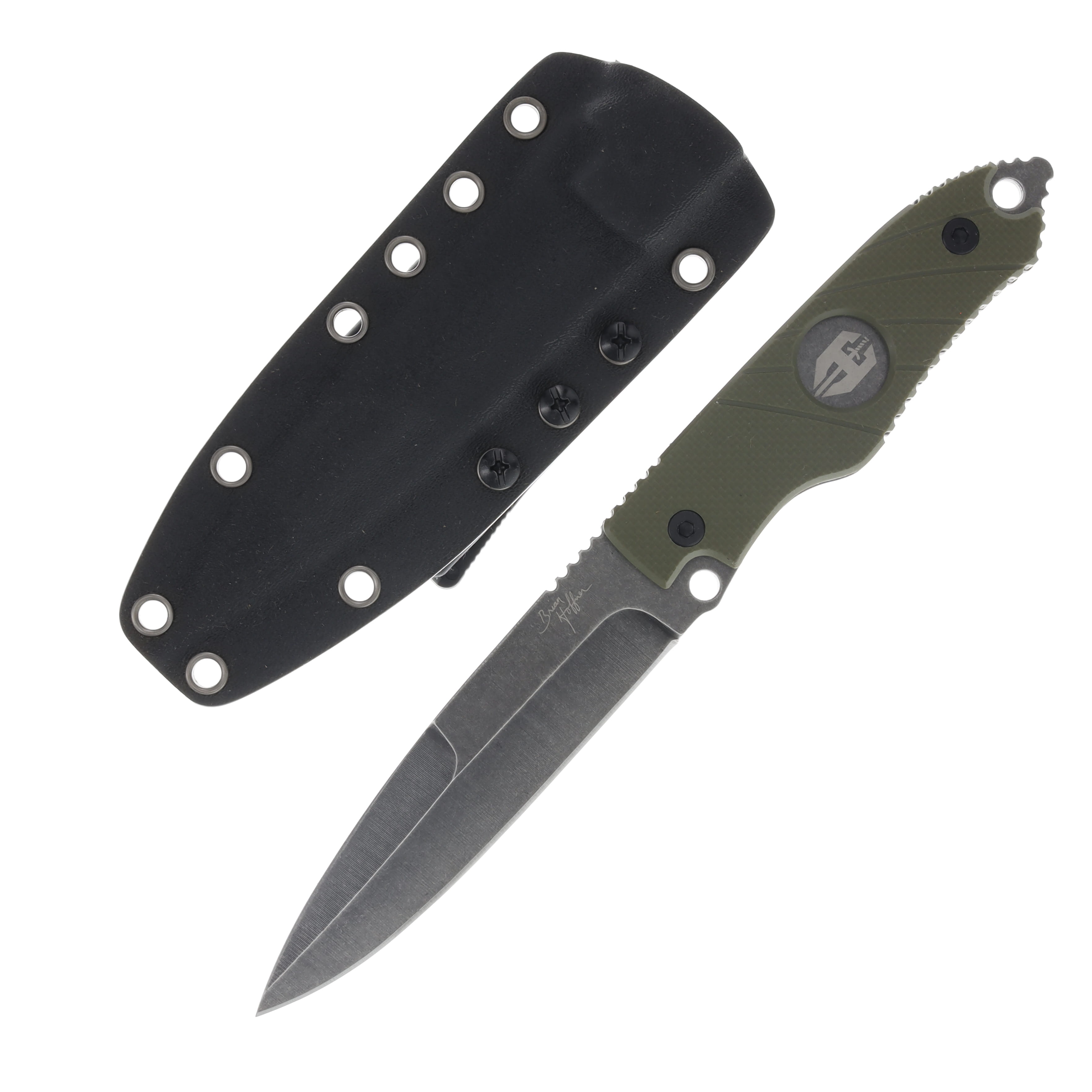 Hoffner Knives Hand Spear Flatline Olive 5in Plain Black Stonewash Spear Point HS-S5SBK-FO View 1
