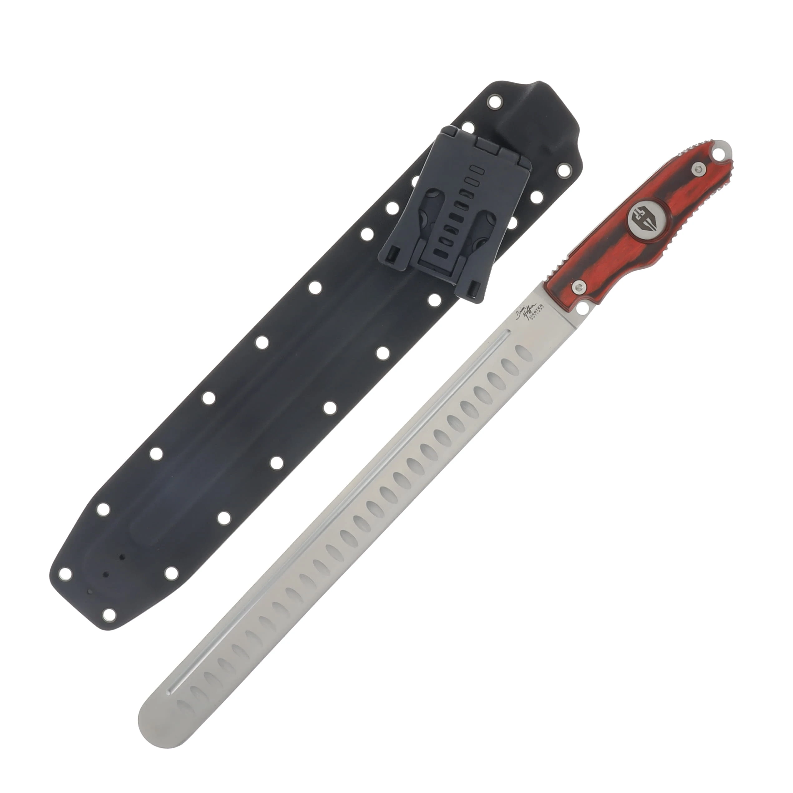 Hoffner Knives Carvemaster- Exotic Red Wood Grip, German Stainless, & Black Kydex Sheath with Towel C-CARVE-S12-PAKKA View 1