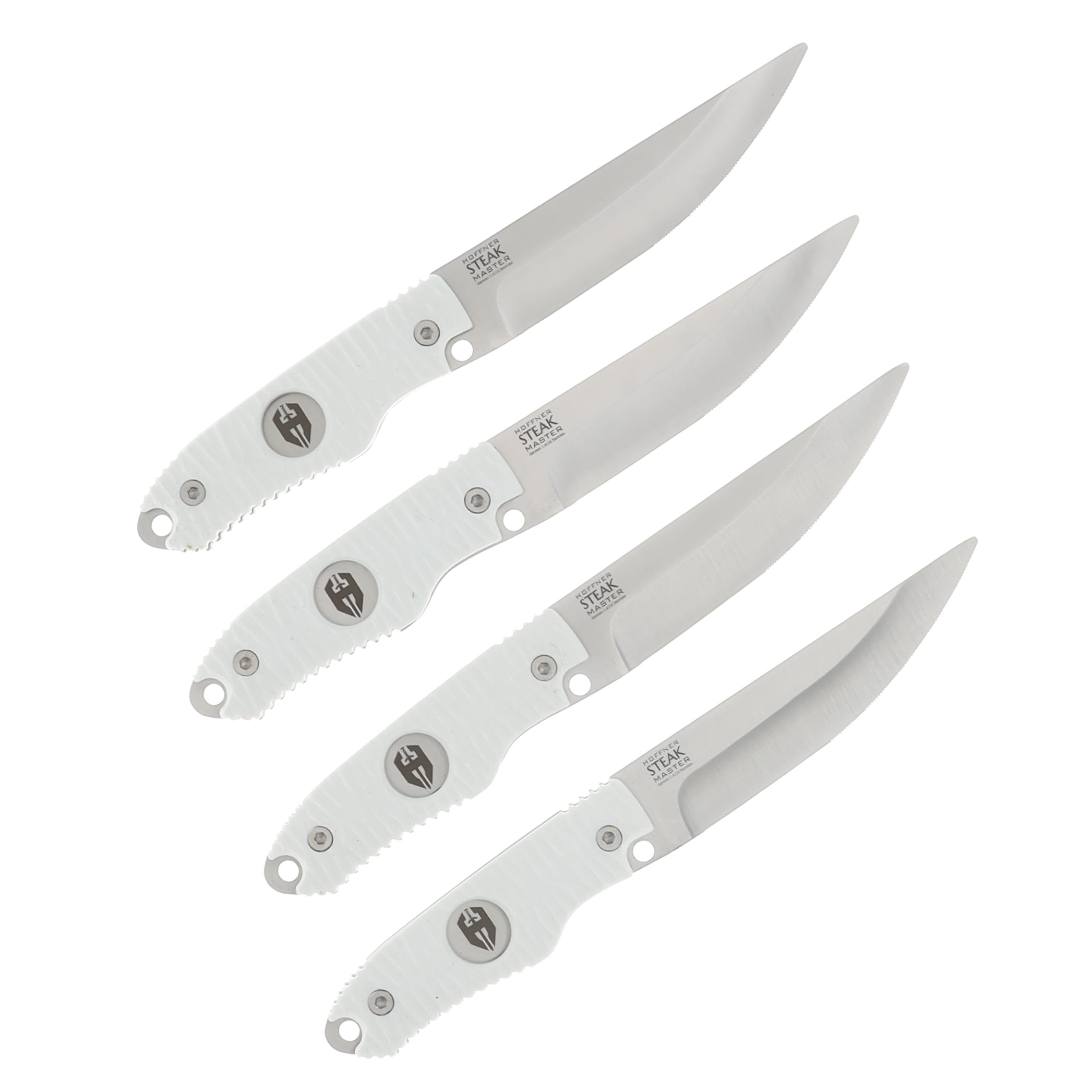Hoffner Knives Steakmaster Set 4- Chiseled White Grip, Smooth/Micro Stainless C-STEAK4-S5-MS-CWH View 2