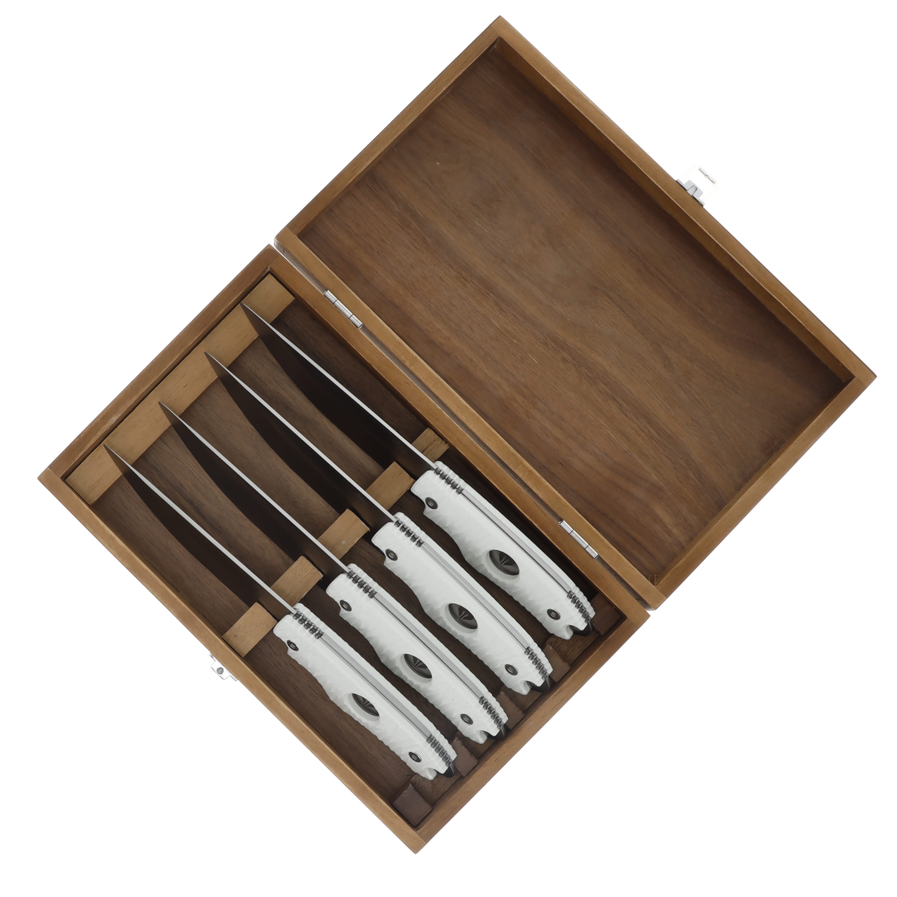 Hoffner Knives Steakmaster Set 4- Chiseled White Grip, Smooth/Micro Stainless C-STEAK4-S5-MS-CWH View 7