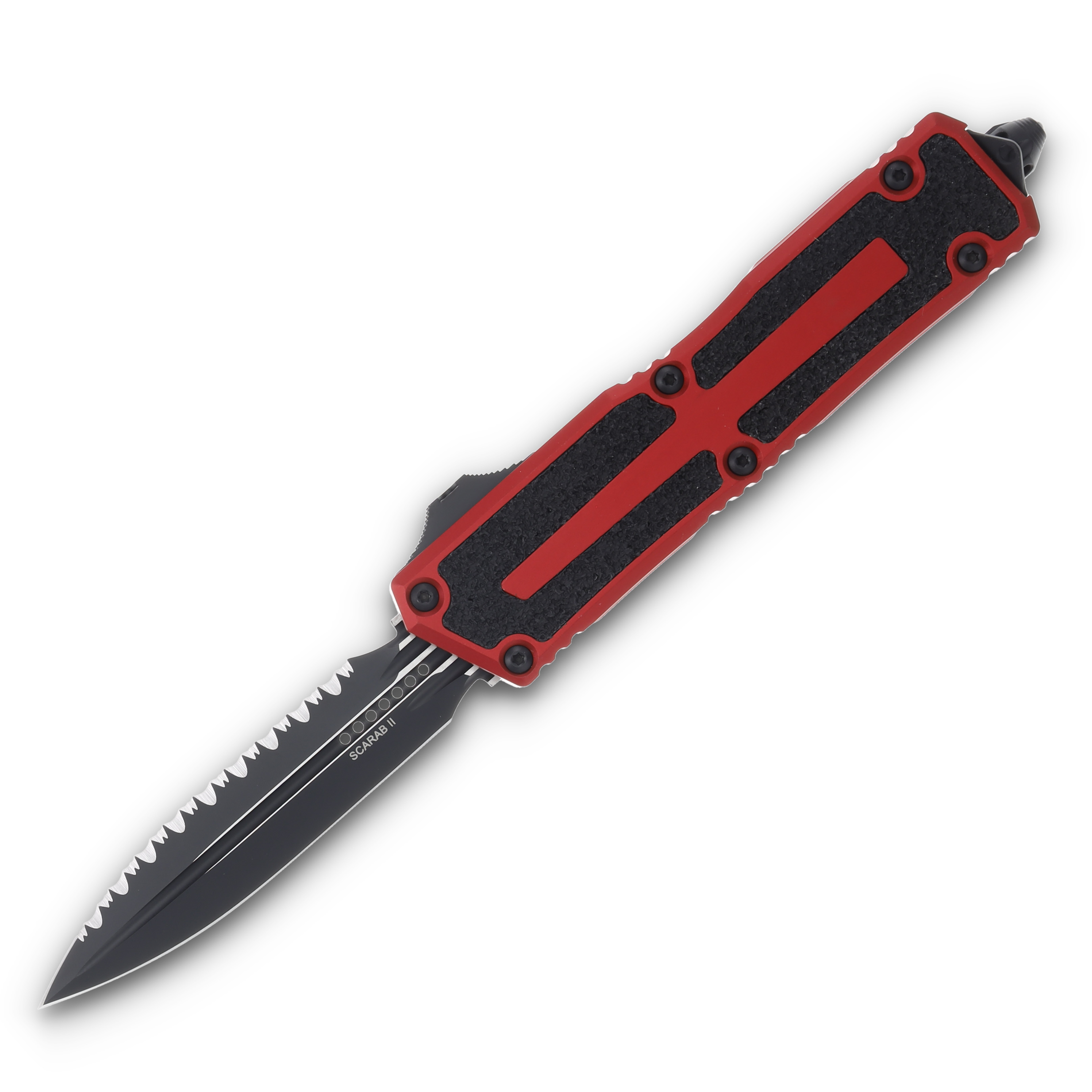 Microtech Scarab II Gen III Auto OTF Red Knife 3.9in D/E Black Full Serr Dagger AUMT12803RD View 1