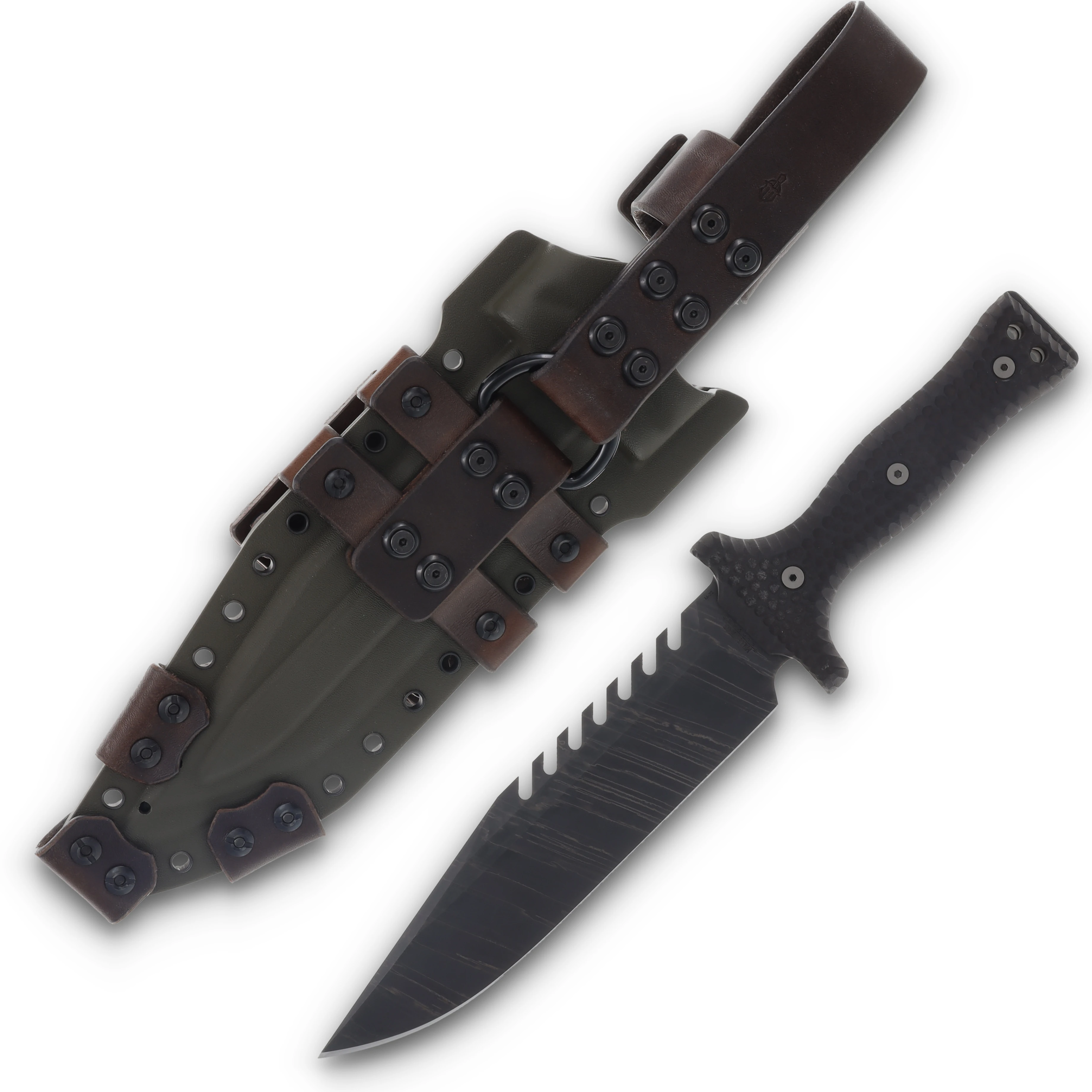 Miller Bros Blades M-22 Sawback Bowie  8.75in Plain Clip Point OD Green Sheath M-22GSBH View 2