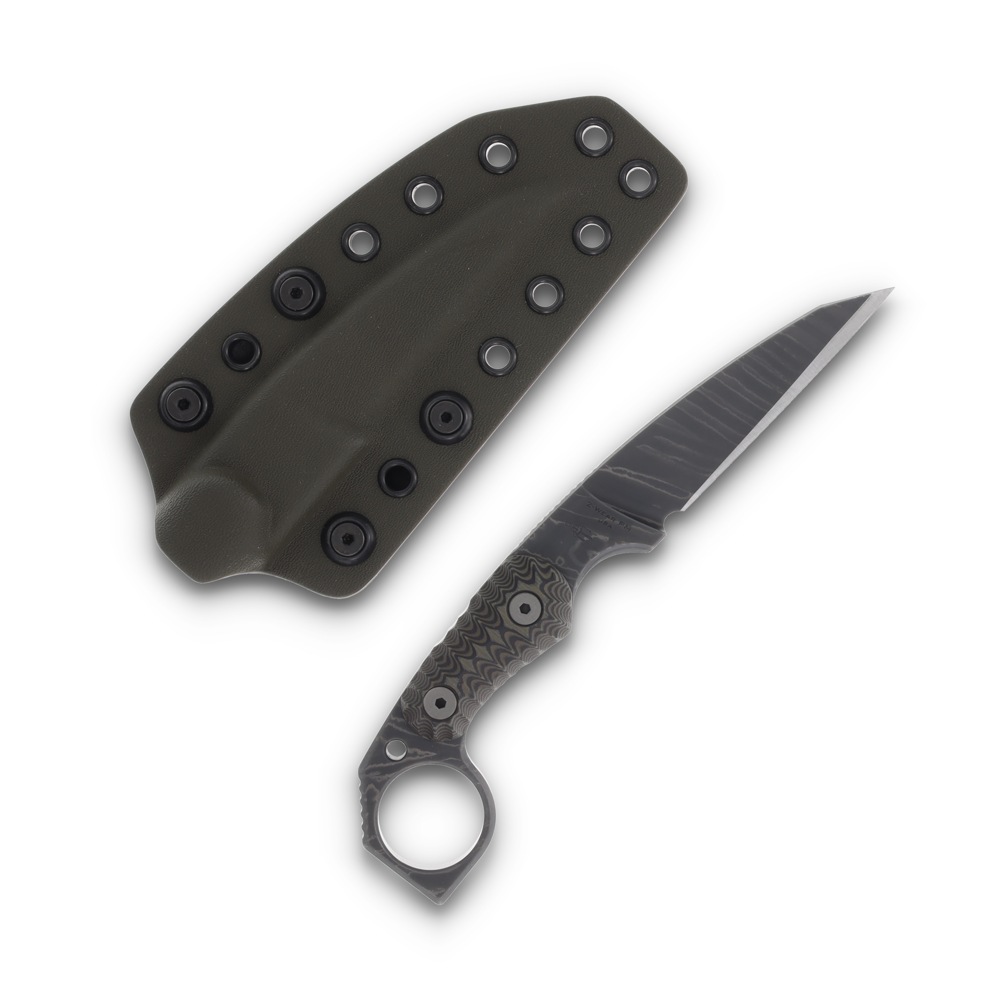 Miller Bros Small Fixed Blade with Ring on Pommel Black Sheath Black G-10 Handle M-5BSBH View 1