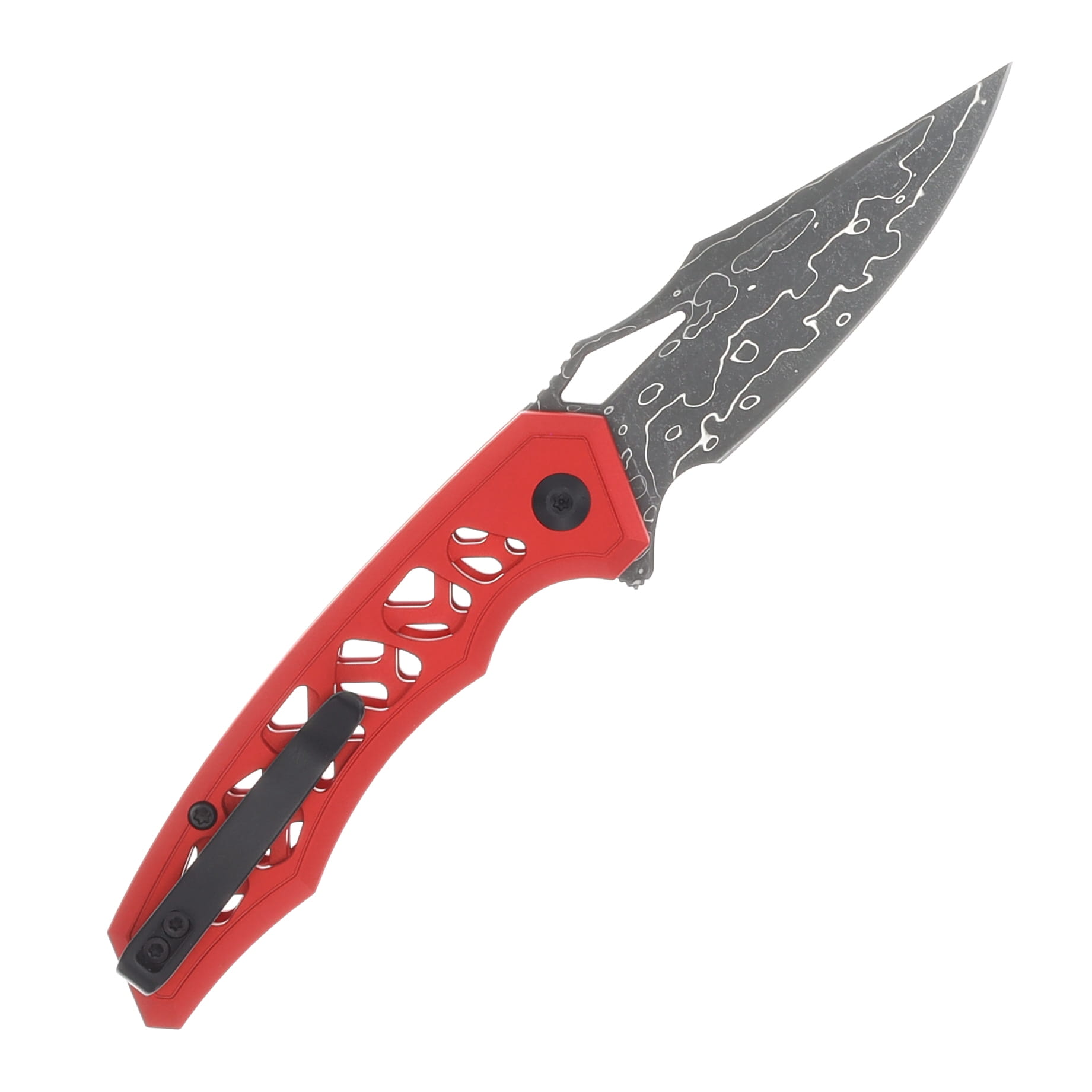 CIVIVI Anaaki Folding Knife Red 2.98 Inch Plain Damascus Clip Point C24039-DS1 View 2