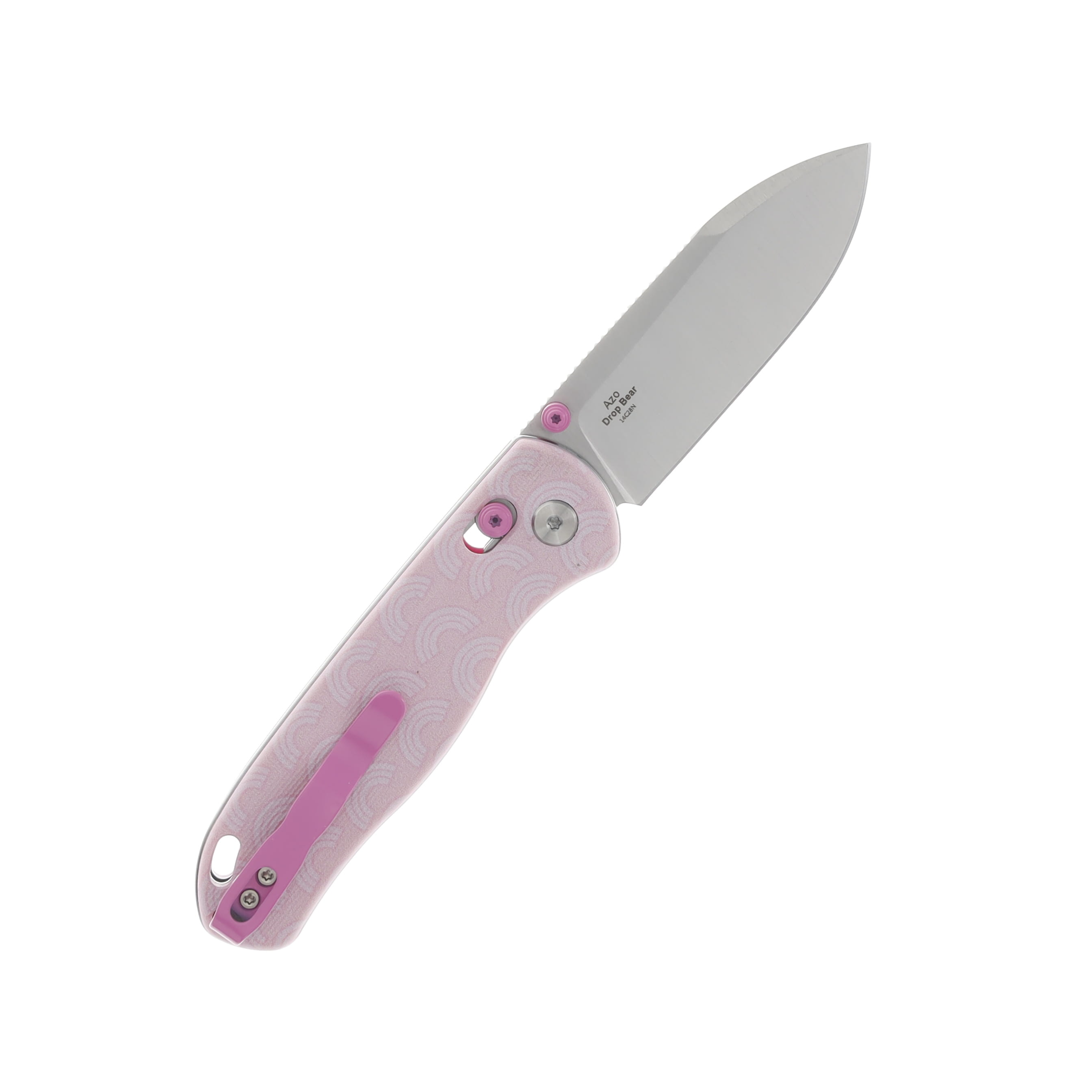 Kizer Drop Bear Rainbow Pink SMKW Exclusive 2.99in Plain Satin Drop Point V3619E5 View 2