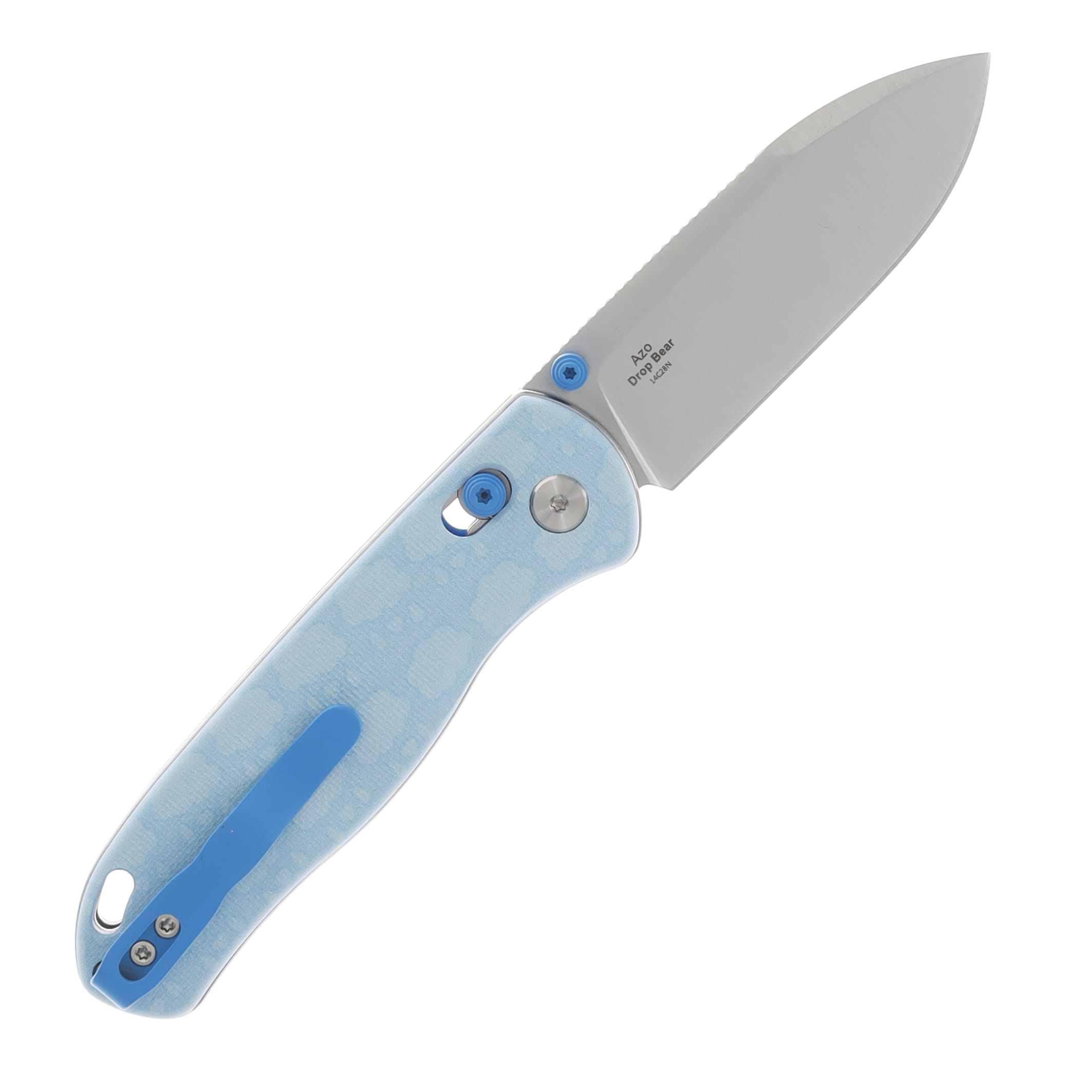 Kizer Drop Bear Grumbly Blue SMKW Exclusive 2.99in Plain Satin Drop Point V3619E6 View 2