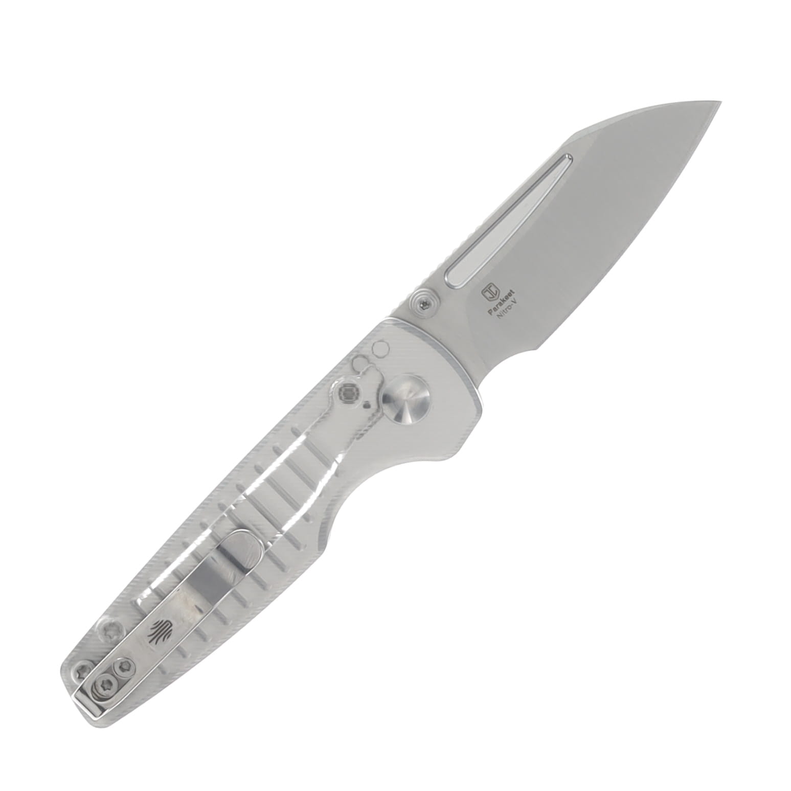 Kizer Parakeet Silver 2.4 Inch Plain Stonewash Modified Clip Point V2706A2 View 2