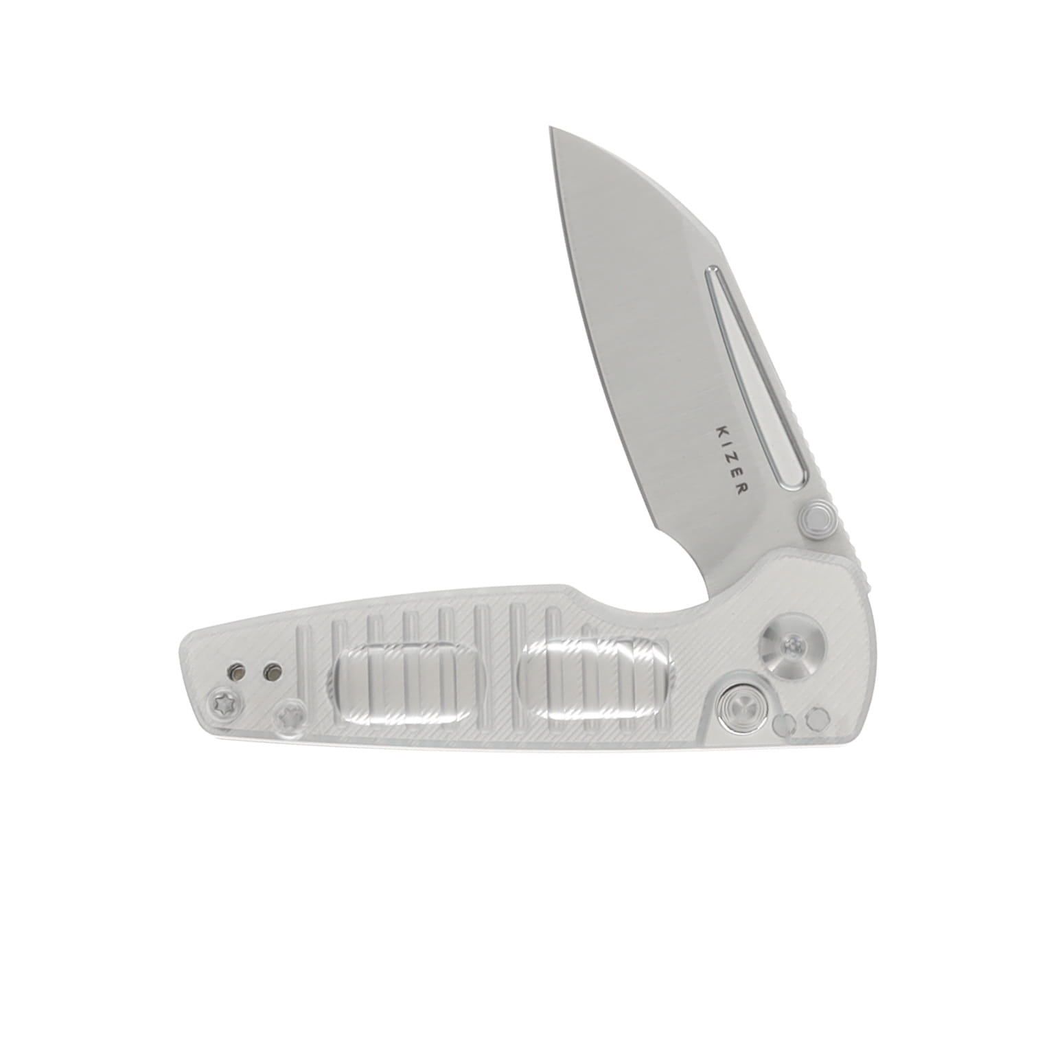 Kizer Parakeet Silver 2.4 Inch Plain Stonewash Modified Clip Point V2706A2 View 3