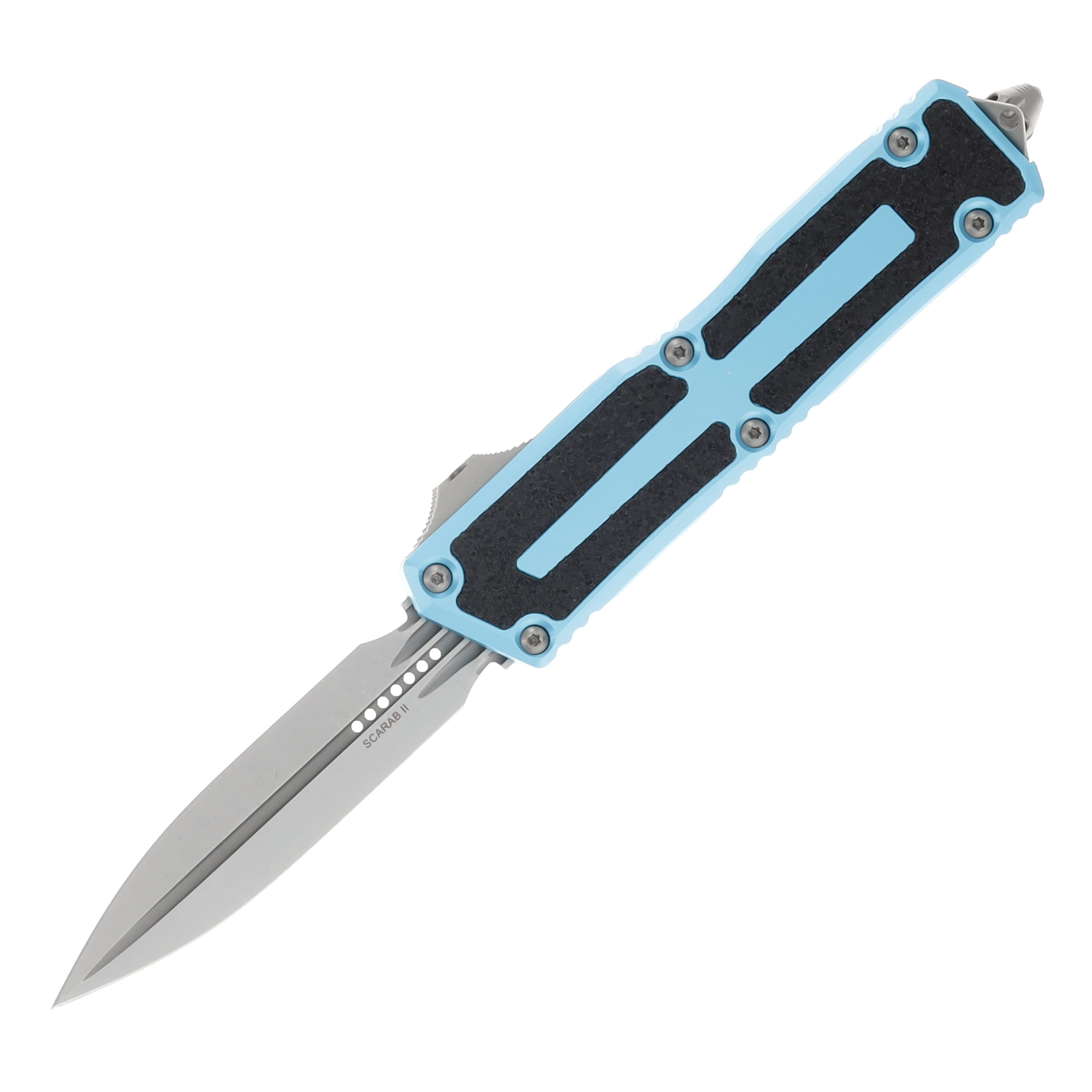 Microtech Scarab II Gen III D/E OTF Knife Turquoise 3.88in Stonewash Dagger AUMT128010TQ View 1